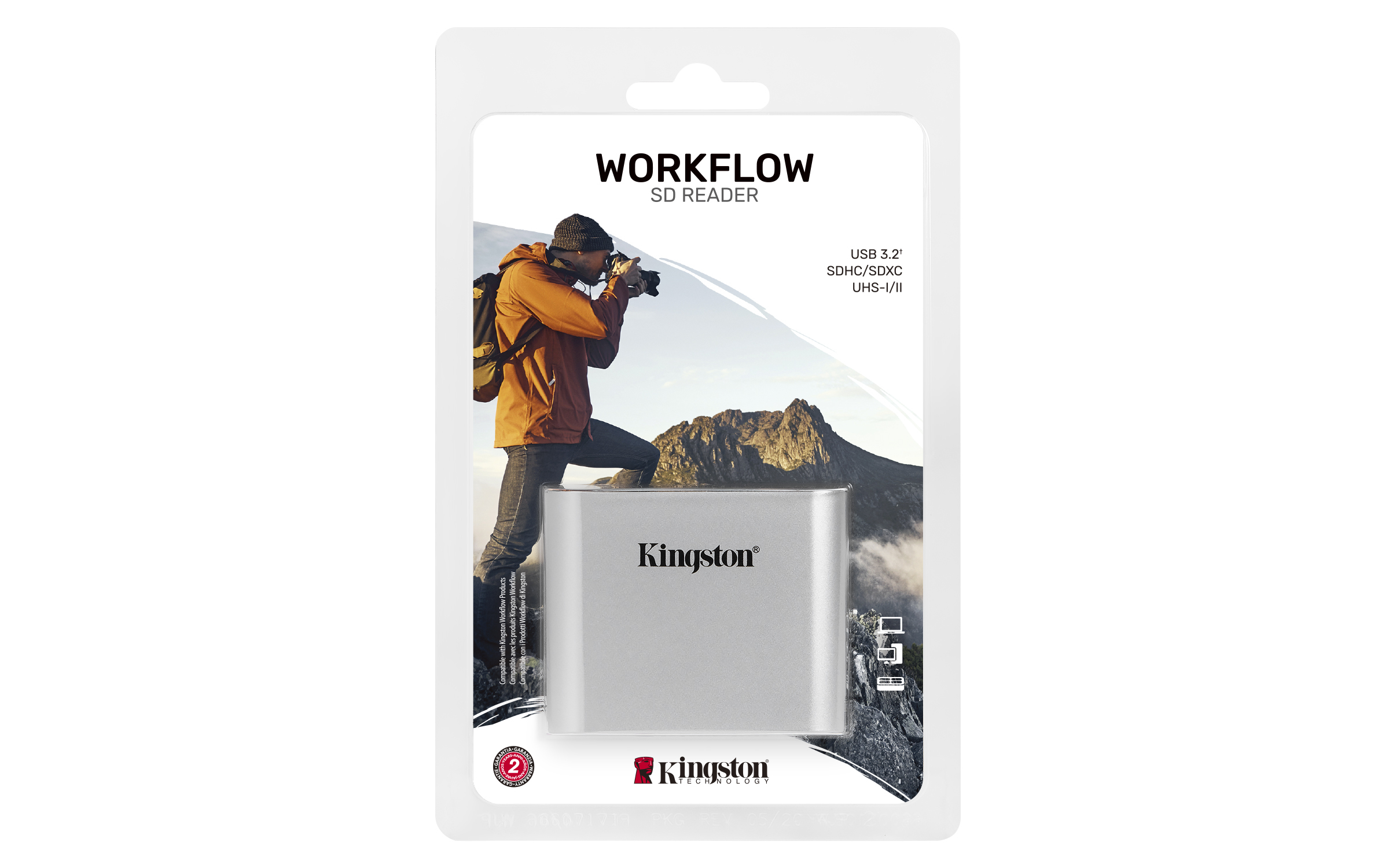 Lector de Tarjetas Kingston Workflow SD Reader - 2 Tarjetas SD - USB 3.2 - Negro con Plata - WFS-SD