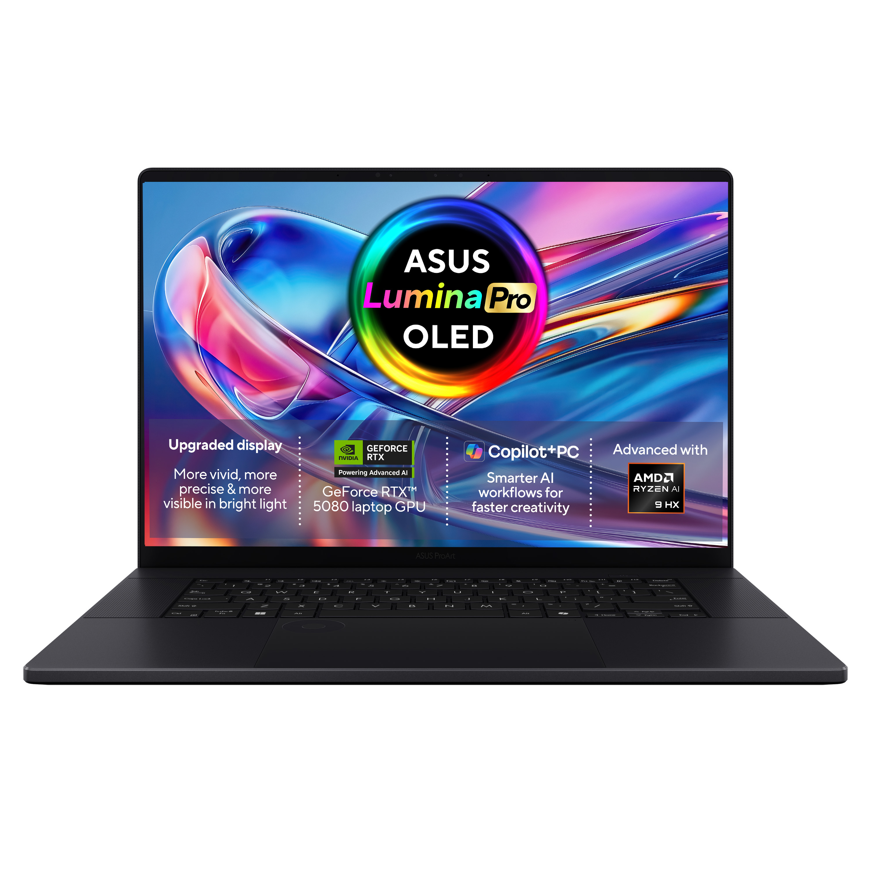 ASUS ProArt P16 H7606WW-SE006W - AMD Ryzen AI 9 - HX 370 / up to 5.1 GHz - Win 11 Home - GeForce RTX 5080 - 64 GB RAM - 2 TB SSD NVMe - 16" OLED touchscreen 3840 x 2400 (4K) @ 120 Hz - Wi-Fi 7, Bluetooth - nano black