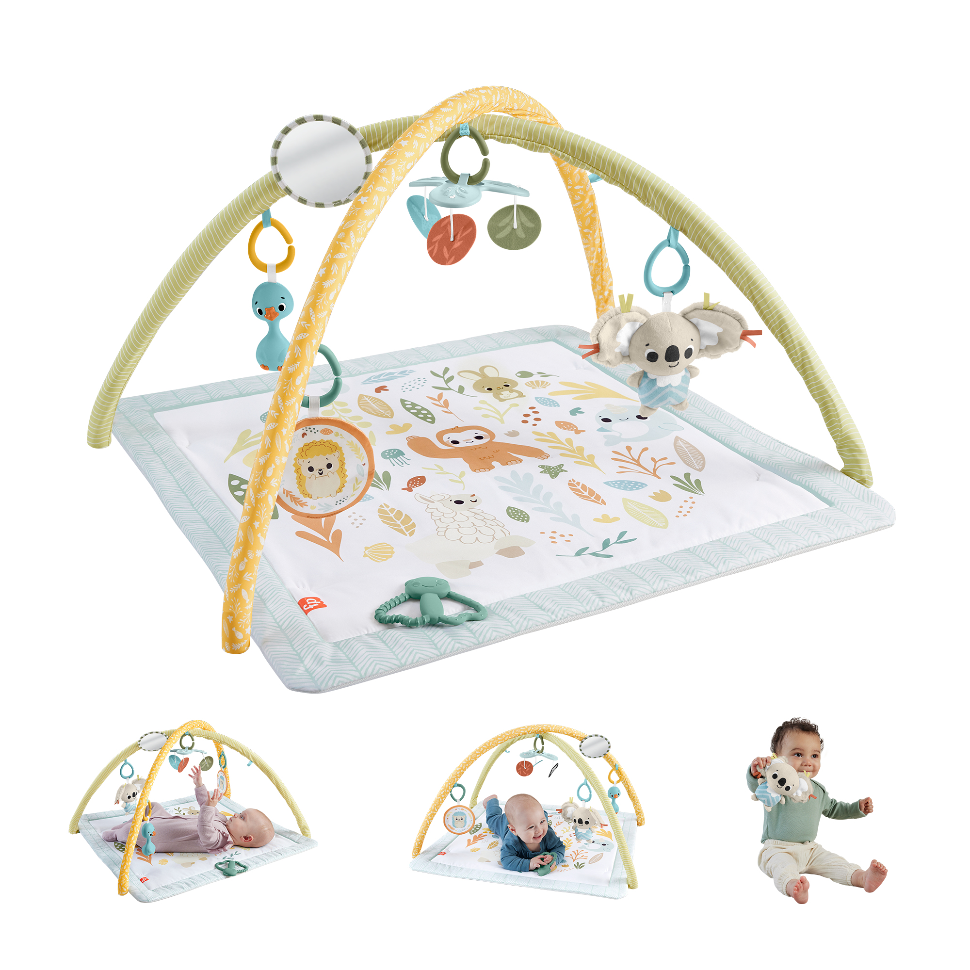 Fisher-Price Sensimals Vauvojen Simply Senses -puuhamatto, jossa 6 aisteja stimuloivaa lelua
