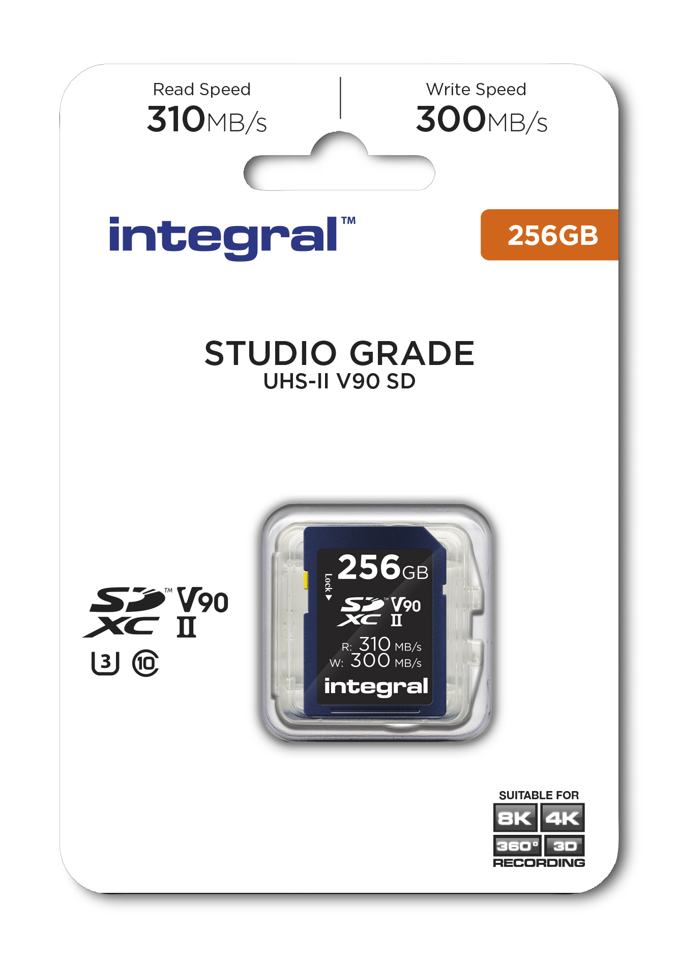 Integral 256GB SDXC CL10 UHS-II U3 V90 R-310 MB/s W-300 MB/s STUDIO GRADE