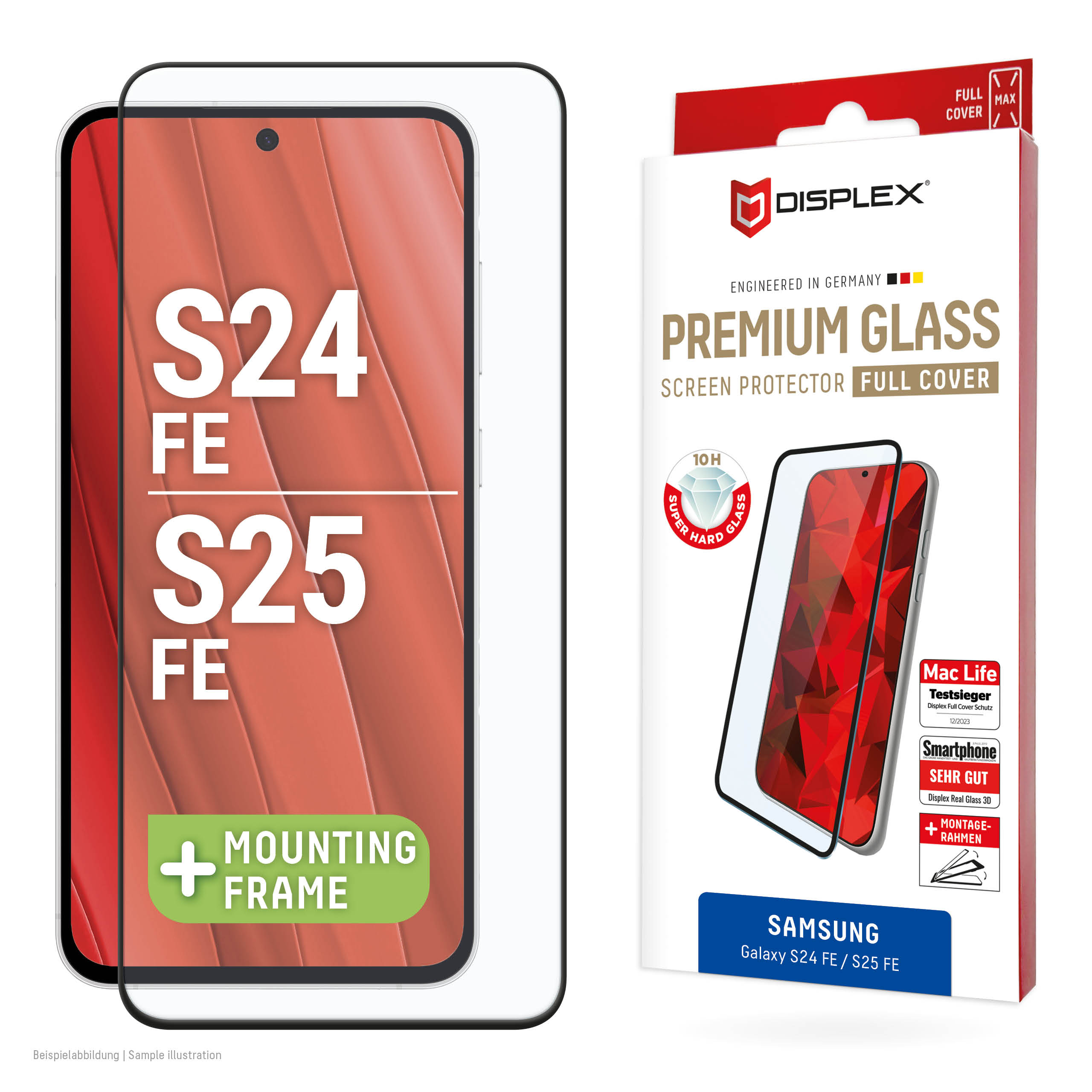 Displex Premium Screen Protector (Full Cover, 10H) for Samsung Galaxy S25 FE/S24 FE, Eco Mounting Frame, Full Cover