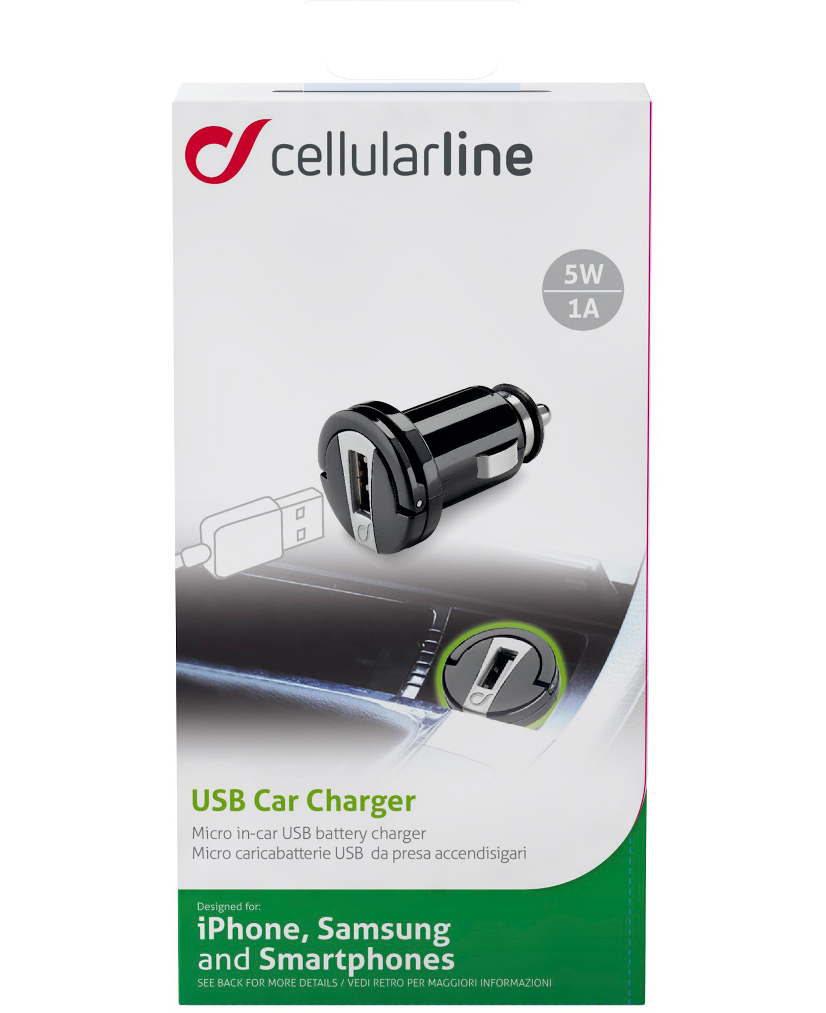 Cellularline USB Car Charger 1A - Huawei, Xiaomi, Wiko, Asus and other smartphone – image 2