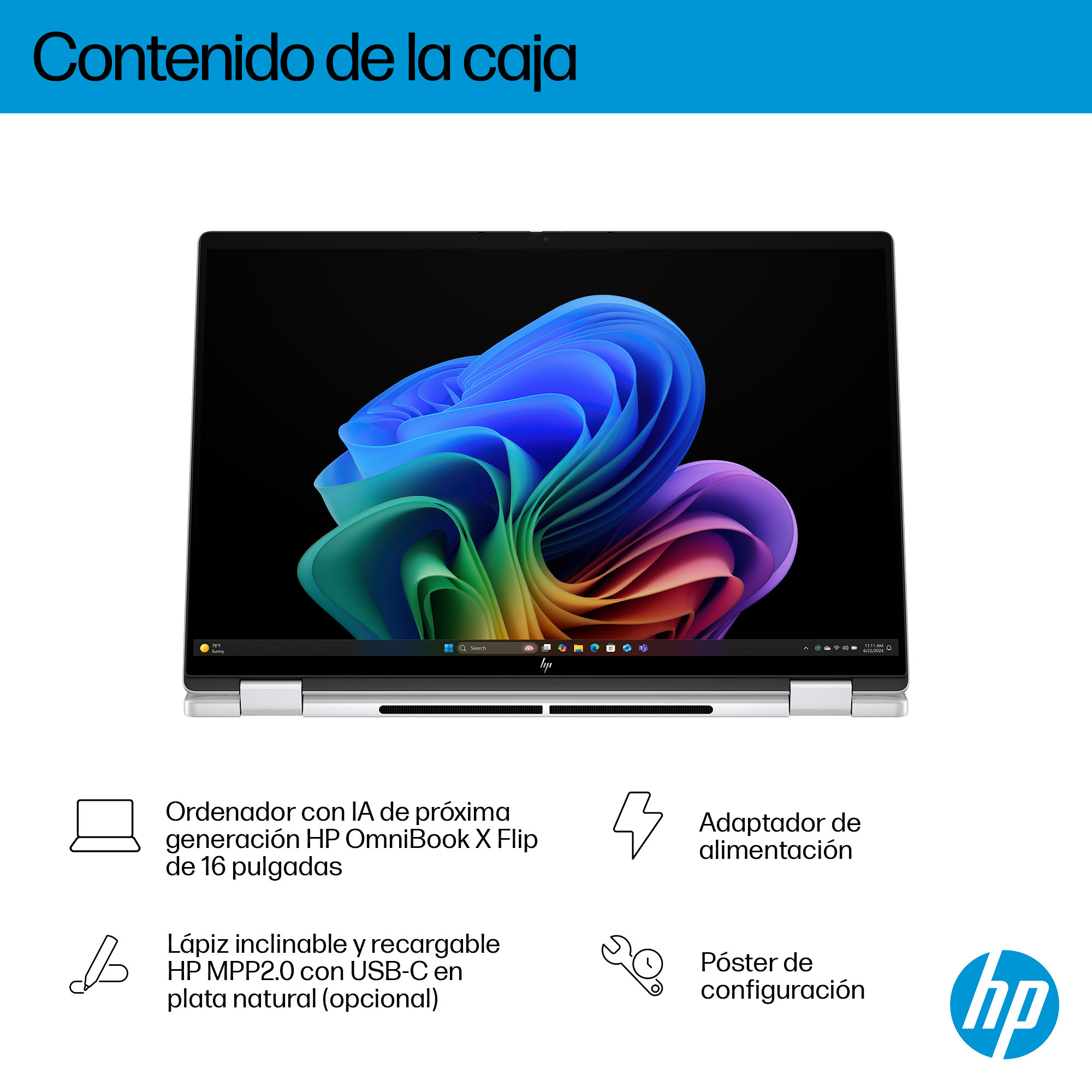 HP - Convertible 2 en 1 HP OmniBook X Flip 16-as0000ns, Copilot+PC, Intel Core Ultra 7 EVO 258V, 32GB, 1TB SSD, 16' OLED, W11. - imagen 7