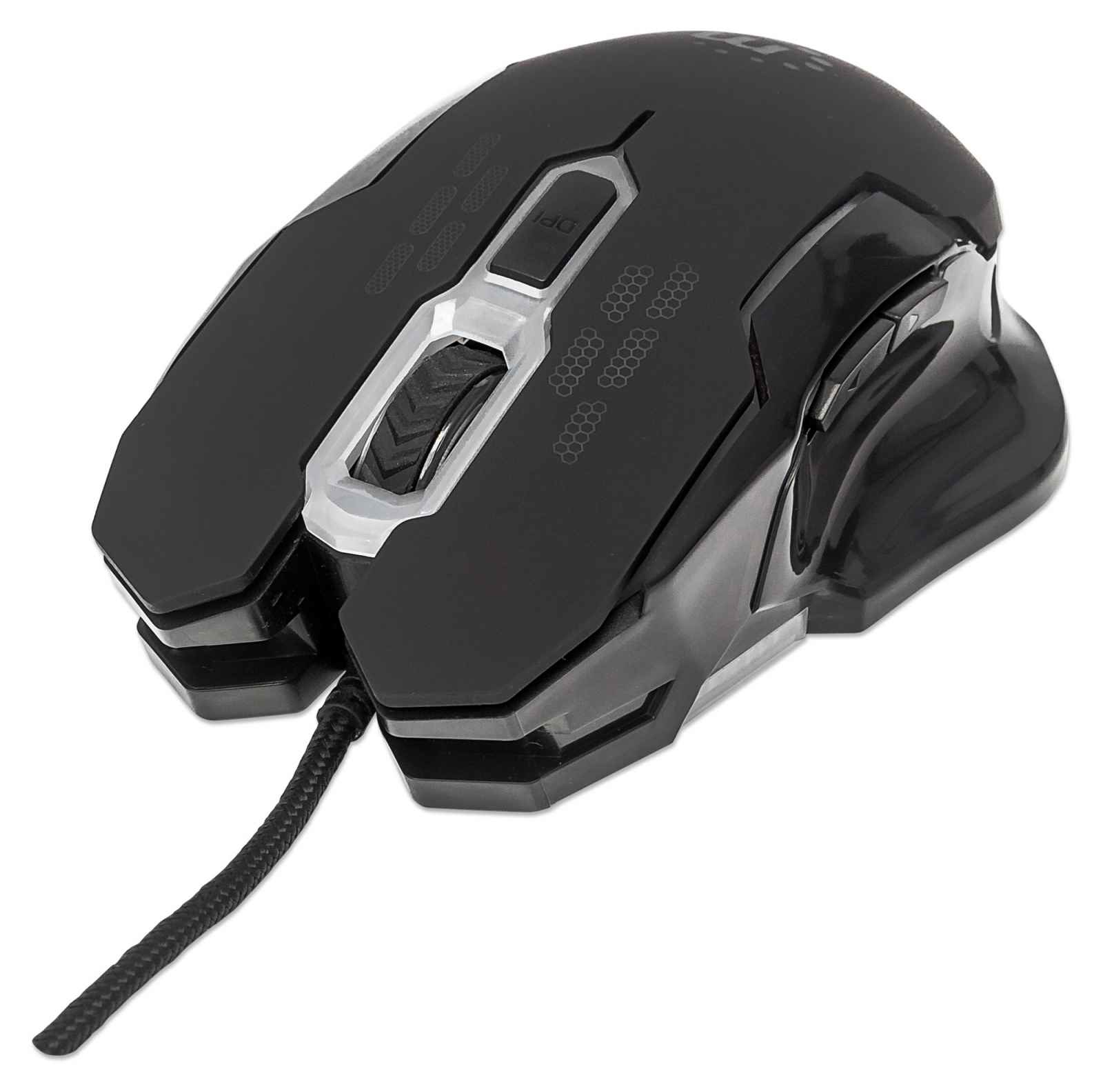Manhattan Gaming USB Wired Mouse, Black, Adjustable DPI (800, 1200, 1600 or 2400dpi), USB-A, Optical, LED lighting, Six Button with Scroll Wheel, Low friction b – image 1