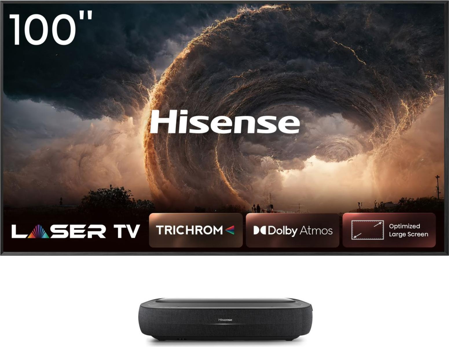 Hisense 100L9HD projection TV Ultra short throw projector 3000 ANSI lumens DLP UHD 4K (3840x2160) Black, Dark Grey