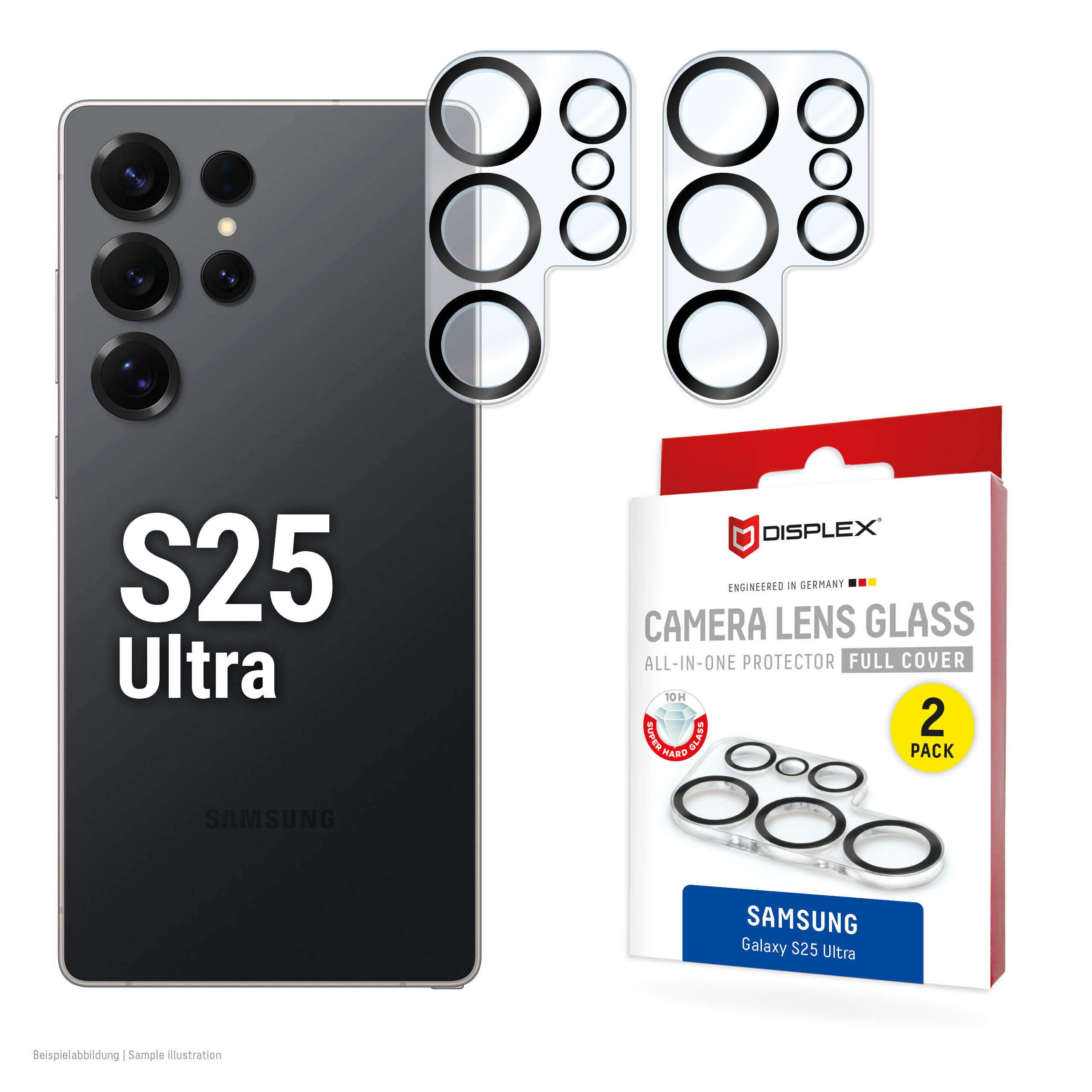 Displex Full Cover Camera Lens Glass Samsung Galaxy S25 Ultra, 10H, Full Camera Protector, Quick Mount, 2-Pack