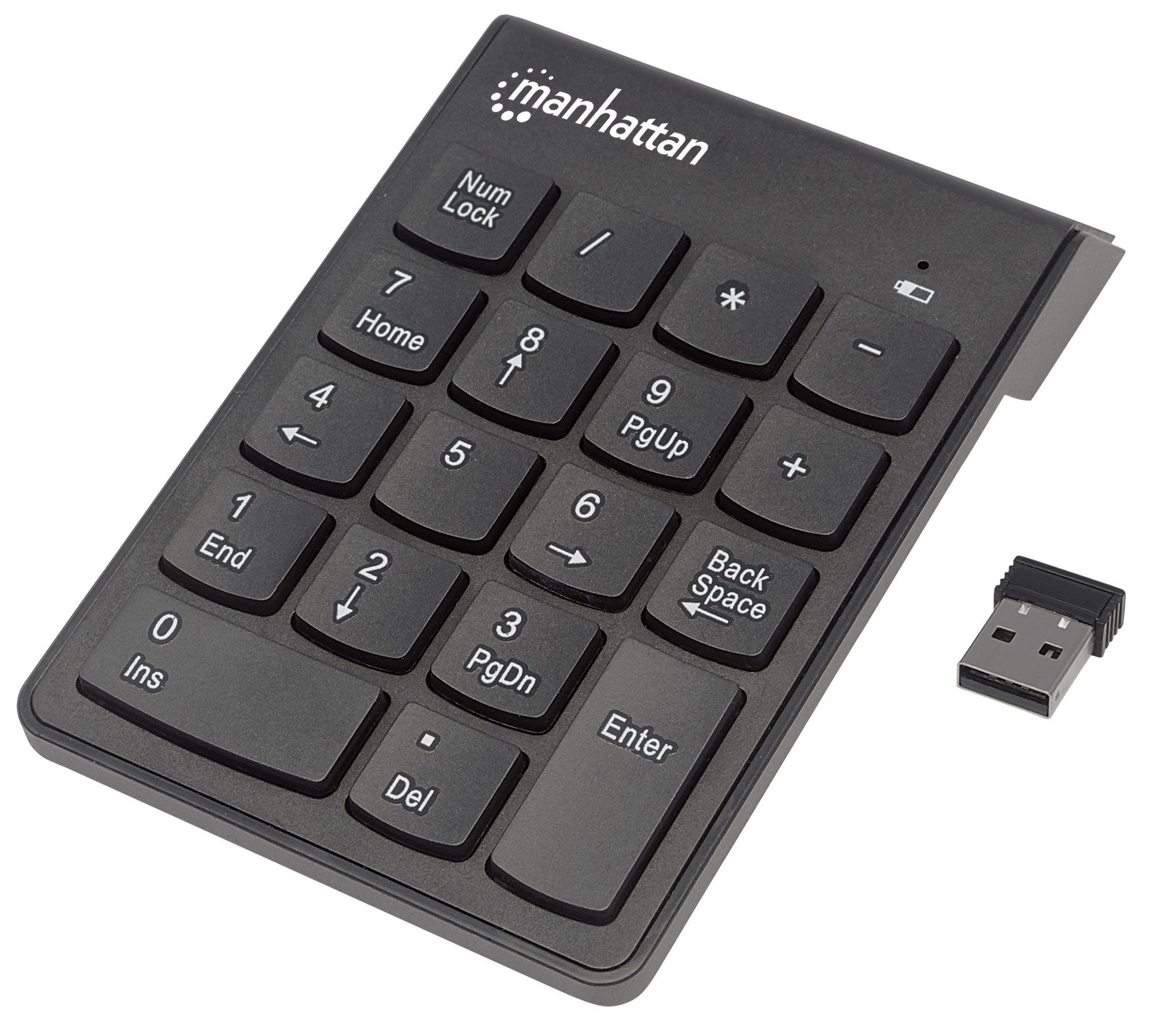 Manhattan Numeric Keypad, Wireless (2.4GHz), USB-A Micro Receiver, 18 Full Size Keys, Black, Membrane Key Switches, Auto Power Management, Range 10m, AAA Batter – image 5