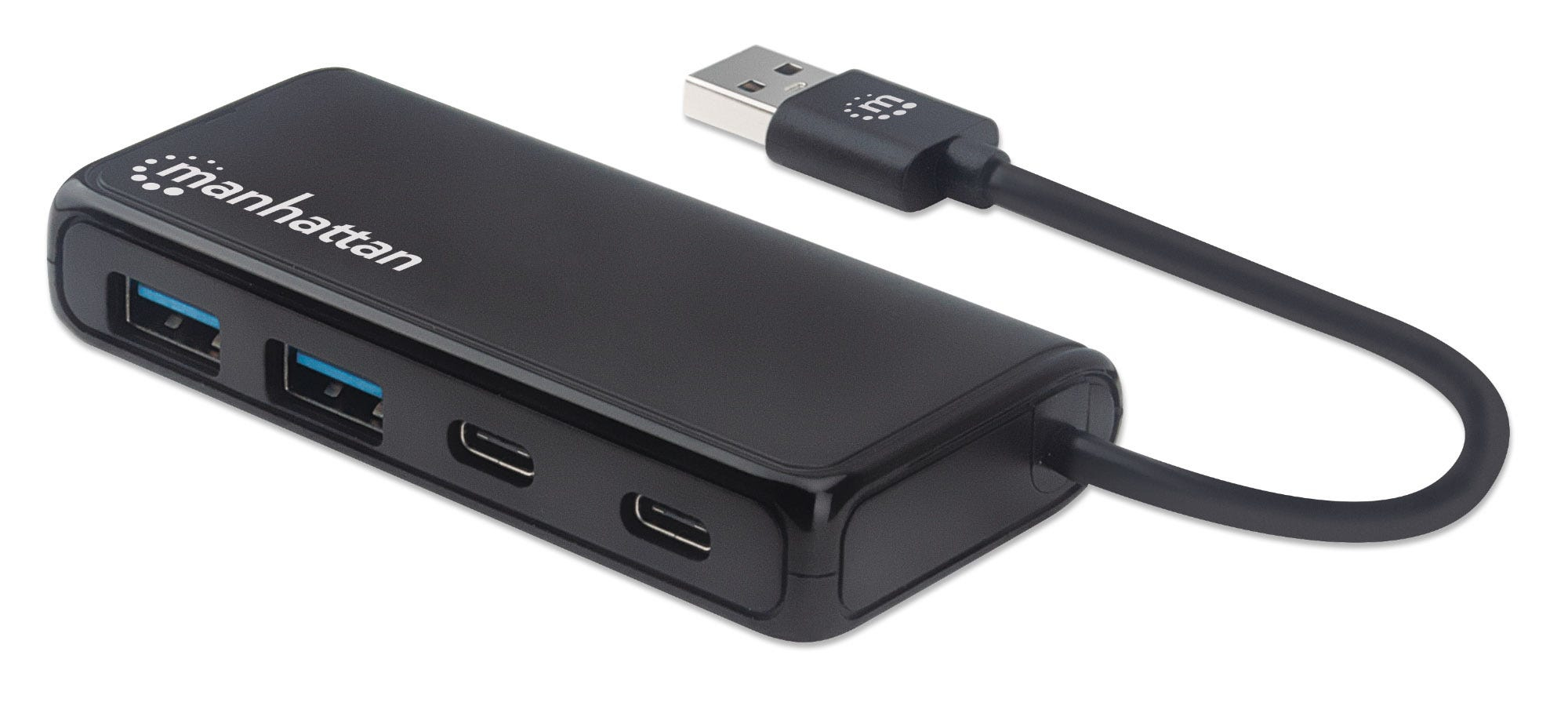 Manhattan USB-A 4-Port Hub/Dock, USB-A to 2x USB-C and 2x USB-A Ports, 5 Gbps (USB 3.2 Gen1 aka USB 3.0), Bus Power, Cable – image 1