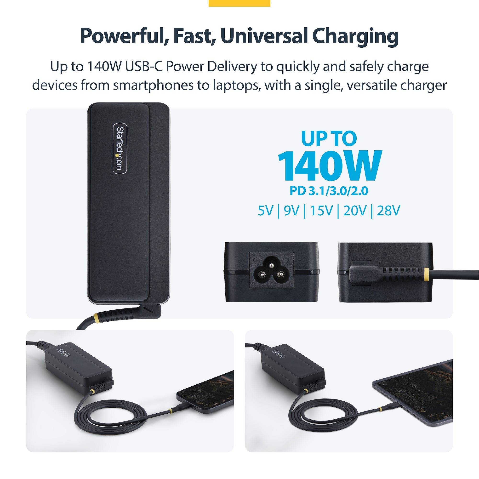 StarTech.com 140W USB-C Laptop Charger with 4ft (1.2m) Tethered USB-C Cable, GaN Power Adapter Brick for MacBook M3/M4/M5 Pro/Max, Dell Pro/Plus/Premium – image 7