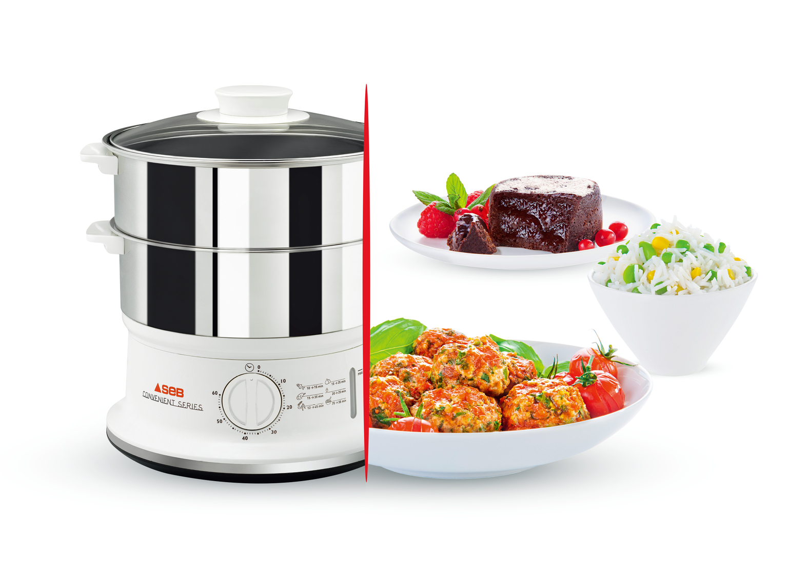 Tefal VC1451 steam cooker 2 basket(s) Countertop Stainless steel, White
