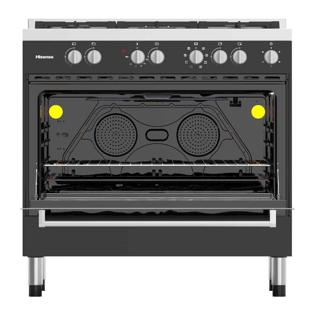 Hisense HFS90GA5EBL cooker Freestanding cooker Electric Gas Black, Silver – image 3