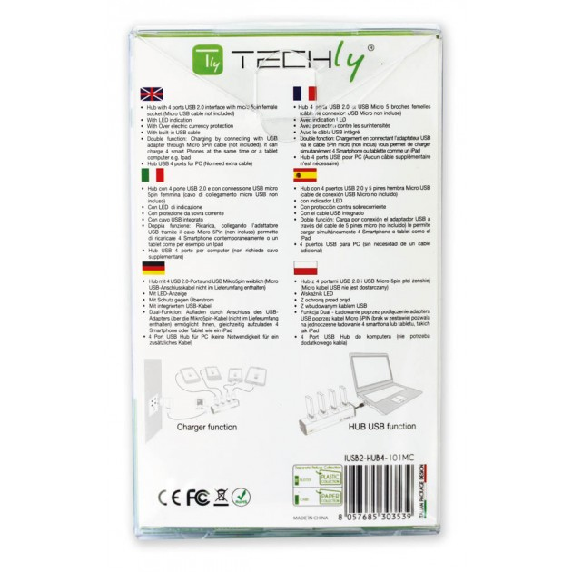 Techly Hub USB 2.0 4porte A e micro USB con funzione Ricarica. Nero IUSB2-HUB4-101MC – image 9