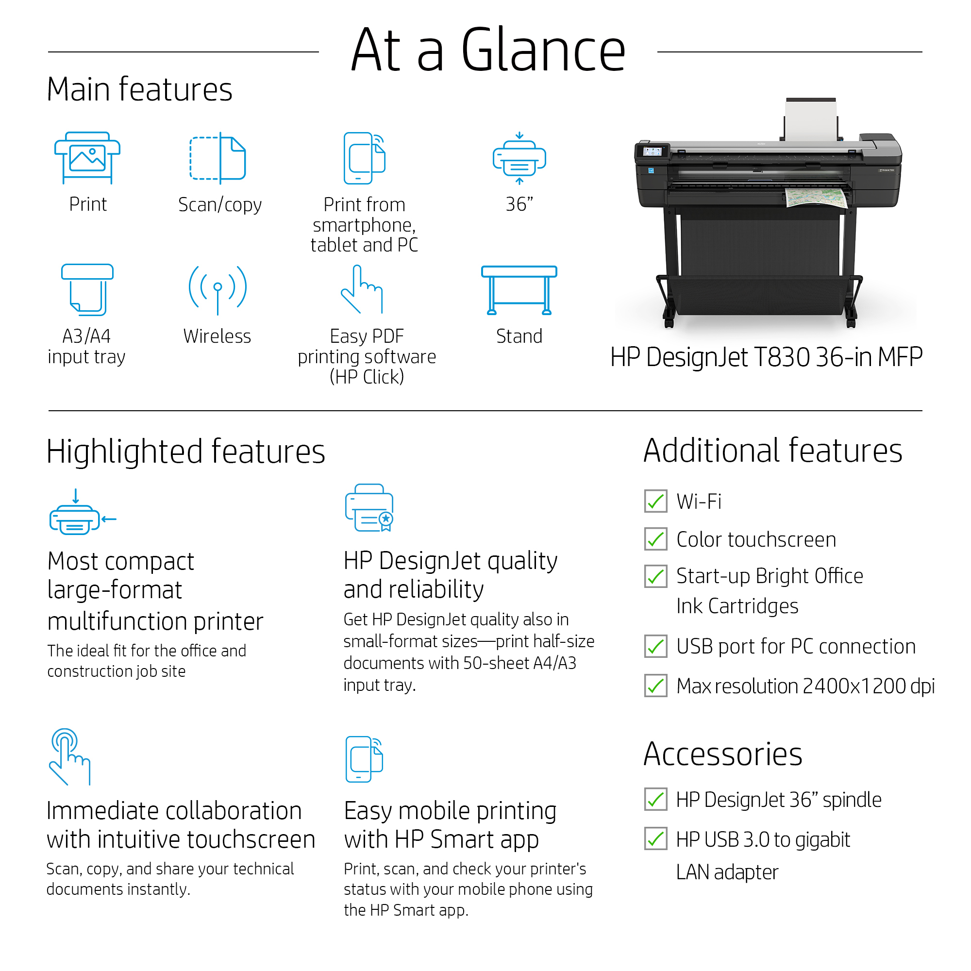 HP Designjet T830 24-in Multifunction Printer. Page description languages: HP-GL/2, TIFF, JPEG, HP-RTL, CALS G4, URF, Prin