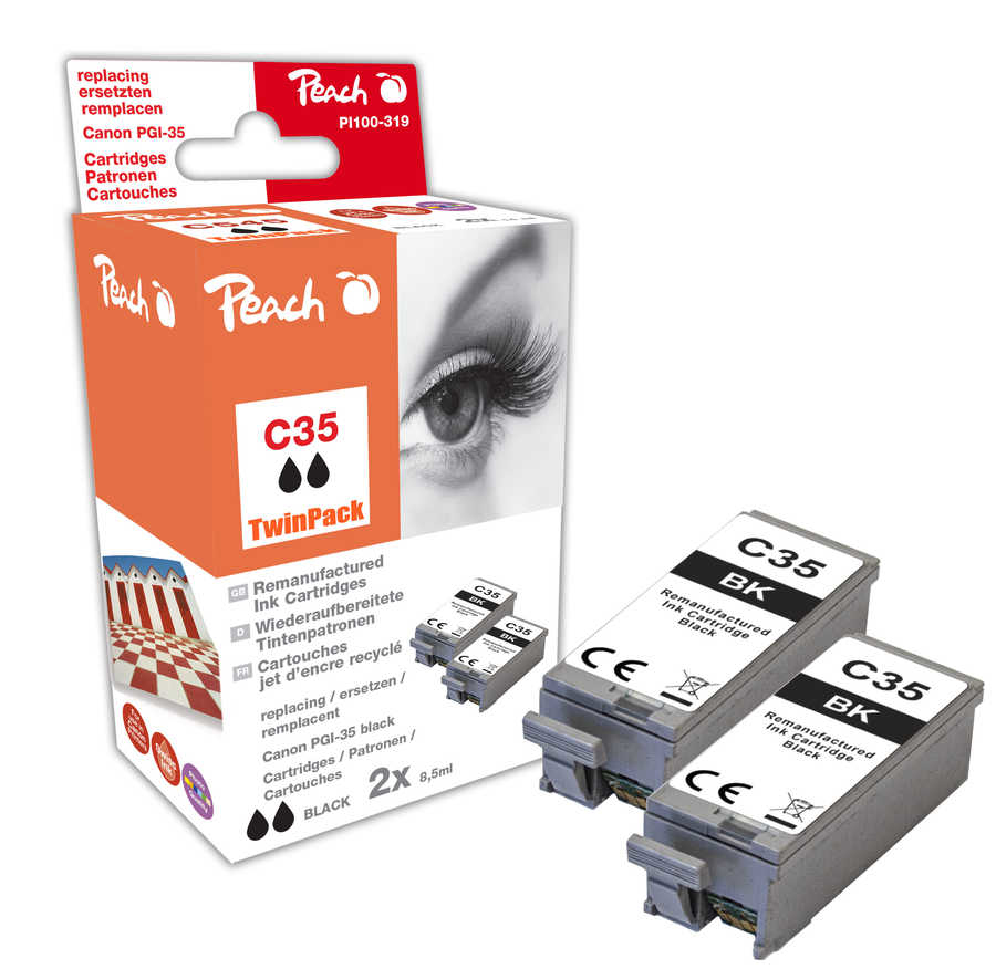 Peach PI100-430 ink cartridge 2 pc(s) Compatible Black