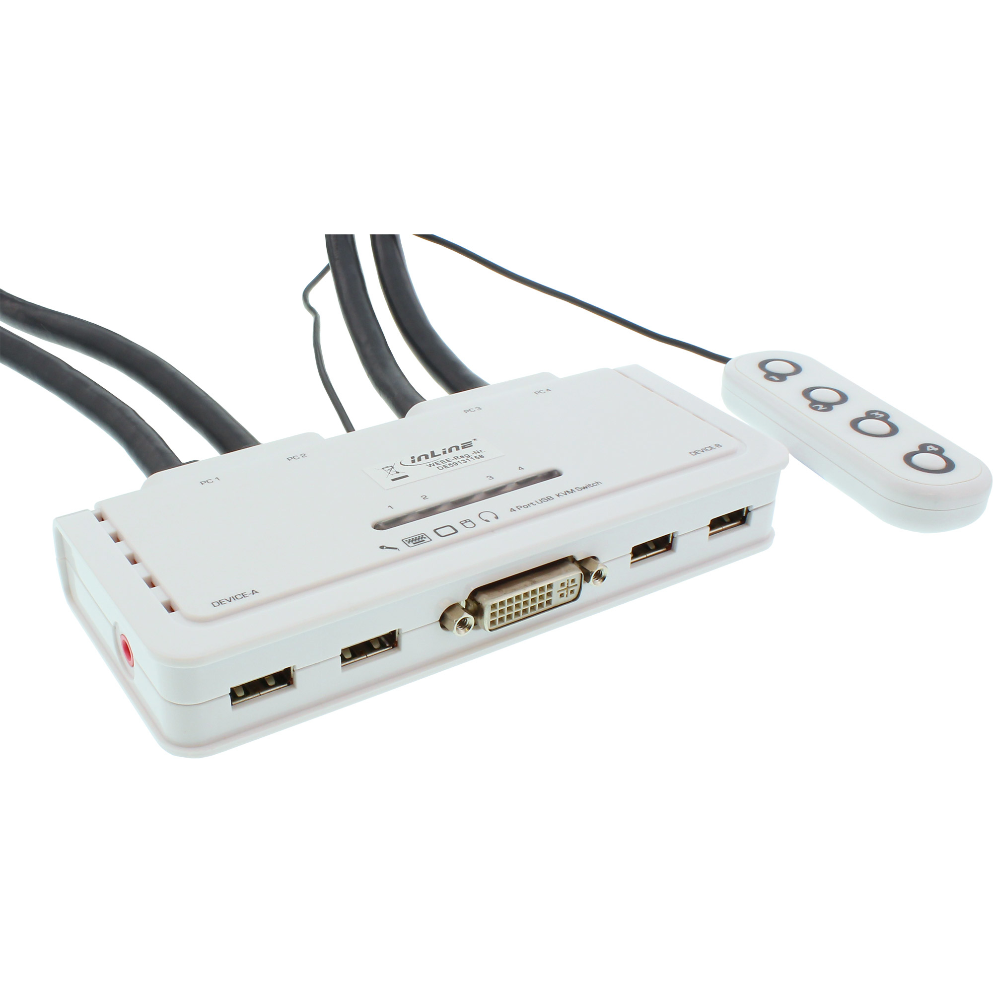 InLine KVM Switch 4 Port DVI-D + USB + Audio incl. 2 Cable Sets