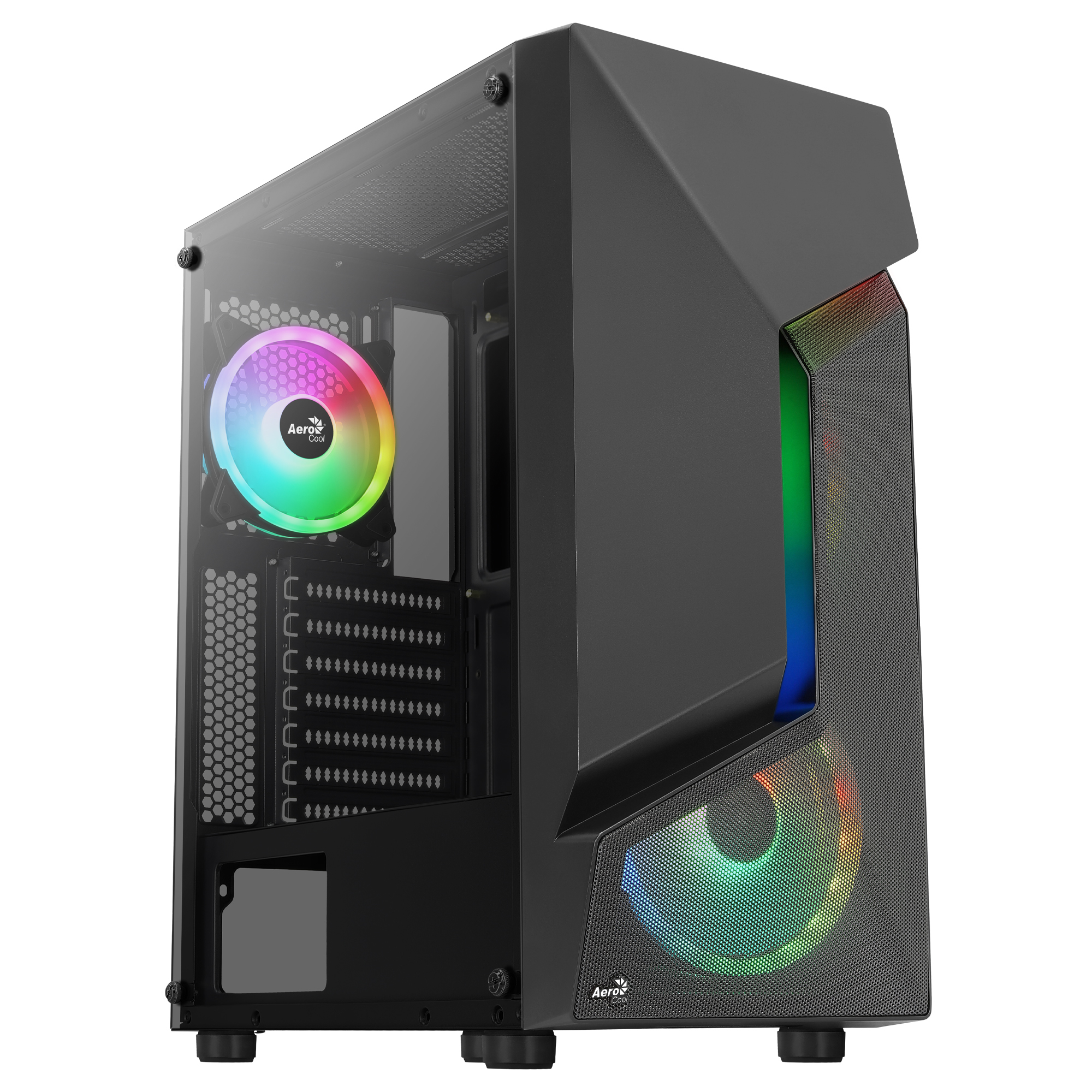 Aerocool SCAPEBKV3 Gaming ATX Case Front RGB LED Tempered Glass 3x ARGB Fans Black
