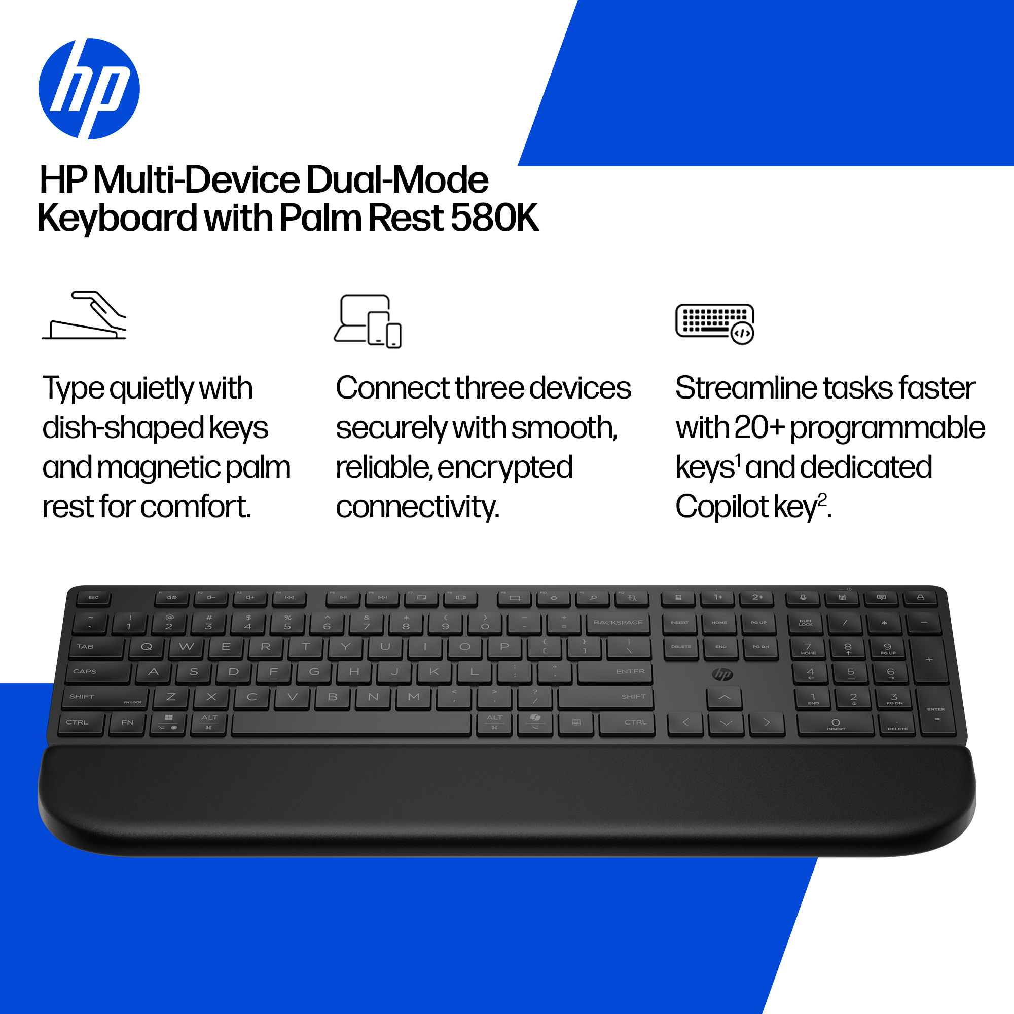 HP Multi-Device Dual-Mode Keyboard with Palm Rest 580K – image 5