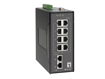 LevelOne 10-Port L2 Managed Fast Ethernet Industrial Switch, DIN-Rail, 2 x Gigabit RJ45, -40°C to 85°C