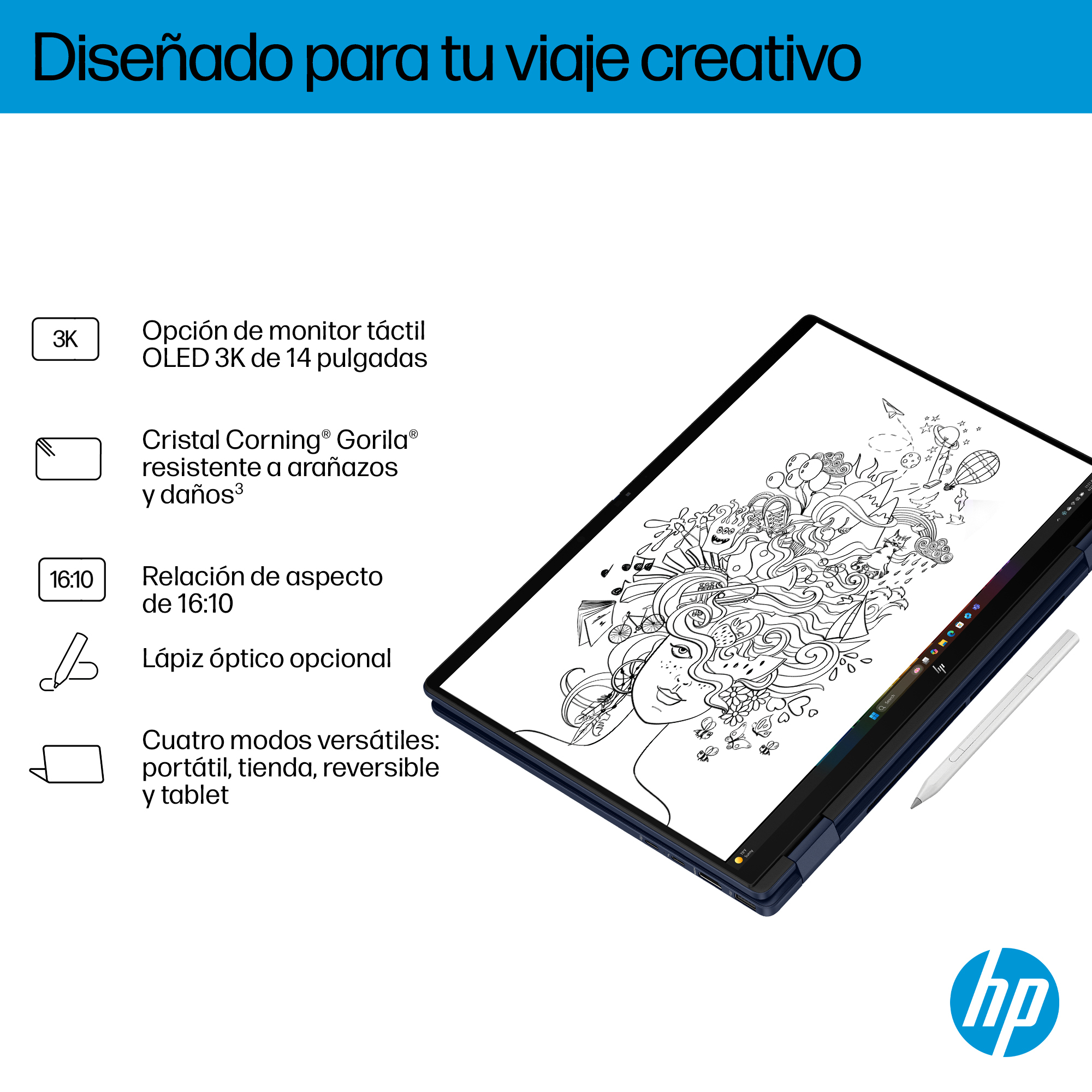 Portátil - HP OmniBook X FlipNGAI 14-fm0004ns Copilot+ PC, 14" 3K, Intel® Core™ Ultra 7, 32GB RAM, 1TB SSD, Gráficos Intel Arc™, Windows 11 Home, Azul - imagen 12