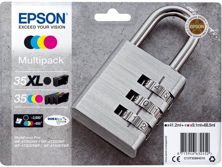 Epson Padlock Multipack 4-colours 35 XL Black/Std. CMY DURABrite Ultra Ink – image 1