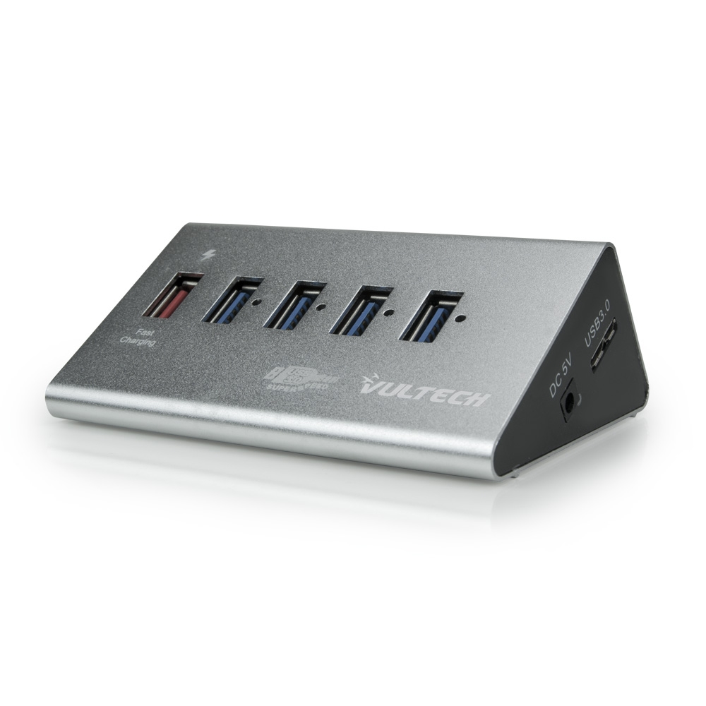 Vultech HU-05USB3 interface hub USB 3.2 Gen 1 (3.1 Gen 1) Type-A 5000 Mbit/s Aluminium, Black