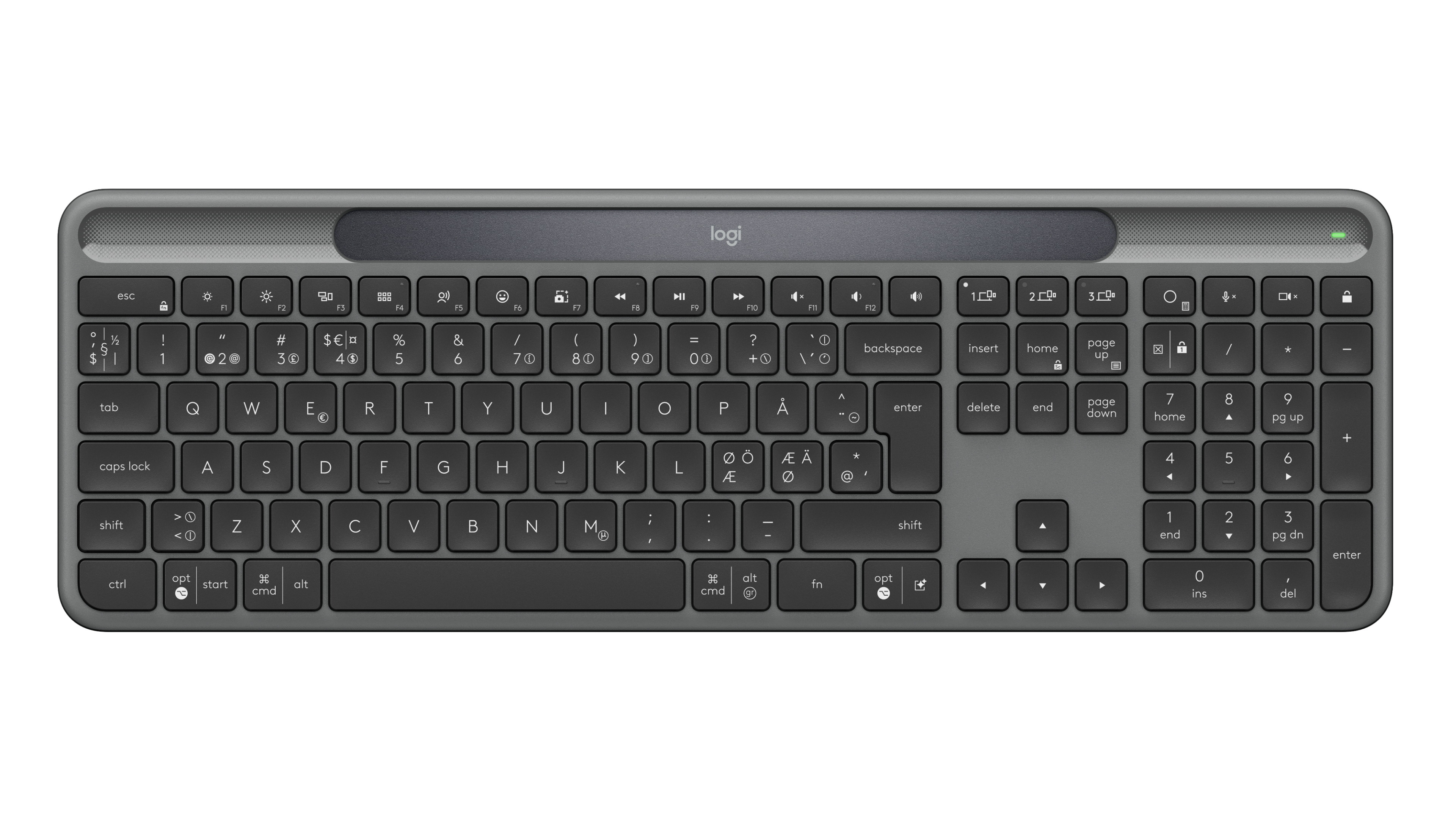 Logitech Signature Slim Solar+ K980 keyboard Universal RF Wireless + Bluetooth QWERTY Danish, Finnish, Norwegian, Swedish Graphite