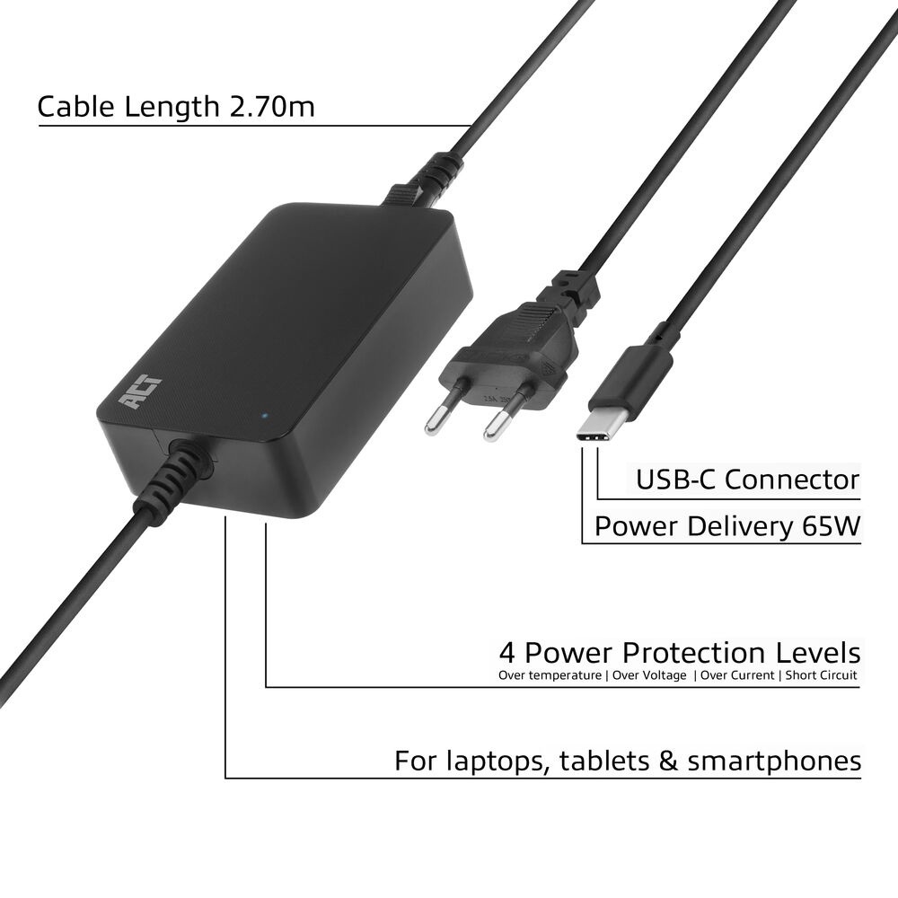 ACT USB-C laptop charger with Power Delivery profiles – image 3
