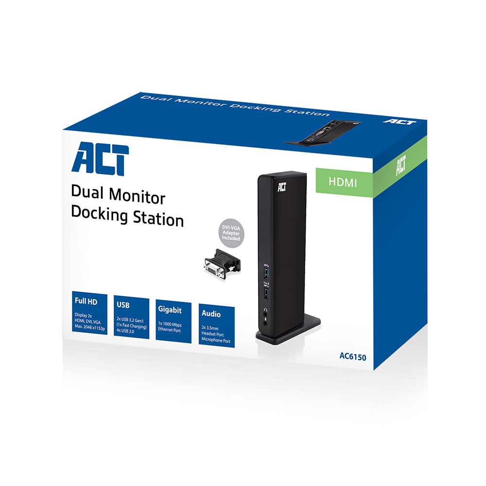 ACT AC6150 USB Dual Docking station, with HDMI, DVI, 2x USB 3.2 Gen 1 (USB 3.0) , 4x USB 2.0, Ethernet and – image 6