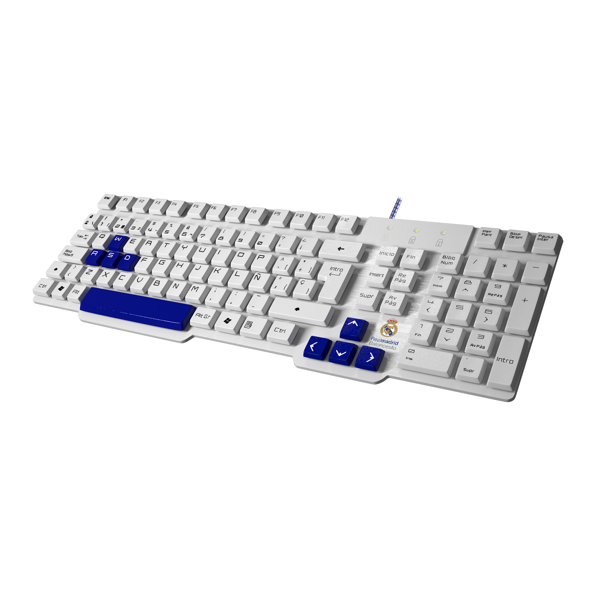 Mars Gaming MKRM Real Madrid Gaming Keyboard Antighosting White and Blue Spanish Language