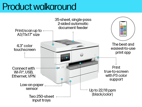 HP OfficeJet Pro 9730e Wireless All-in-One Color Printer, Instant Ink; Two-sided printing Alternative Image