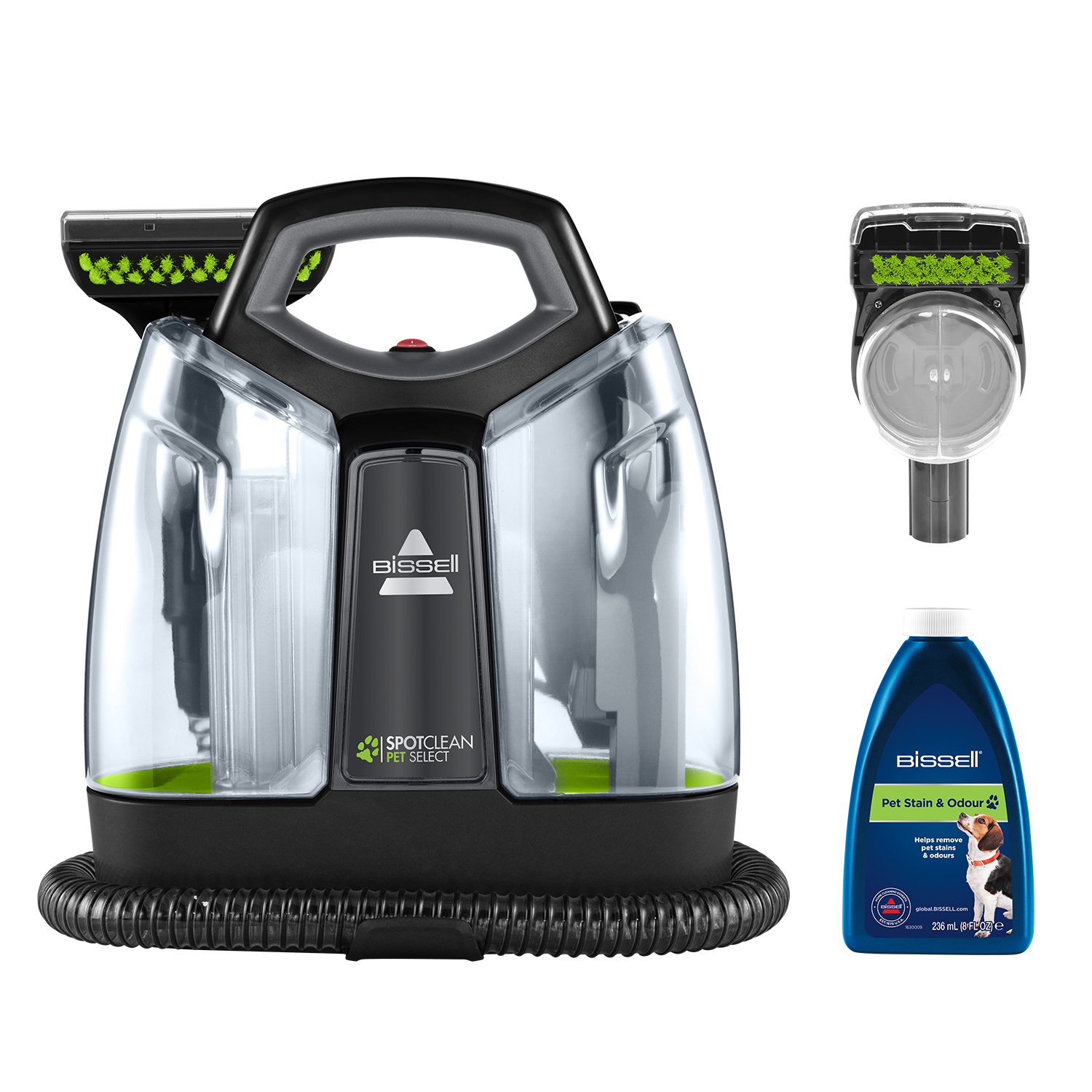 Aspirador de mano - Bissell SpotClean Pet Select 37288, Limpiador manchas y olores, 330 W, 1.1 l, Negro