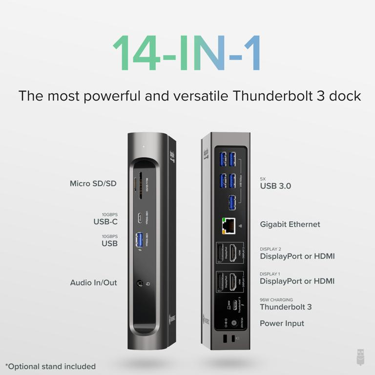 Plugable Technologies TBT3-UDZ laptop dock/port replicator Docking Thunderbolt 3 Black, Grey – image 2
