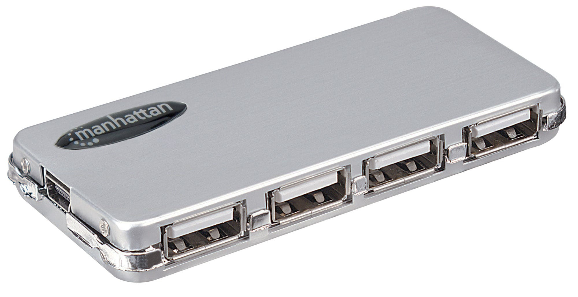 Manhattan USB-A 4-Port Micro Hub, 4x USB-A Ports, 480 Mbps (USB 2.0) AC Power, Hi-Speed USB, Silver, Three Year Warranty, Blister (With Euro 2-pin plug) – image 2