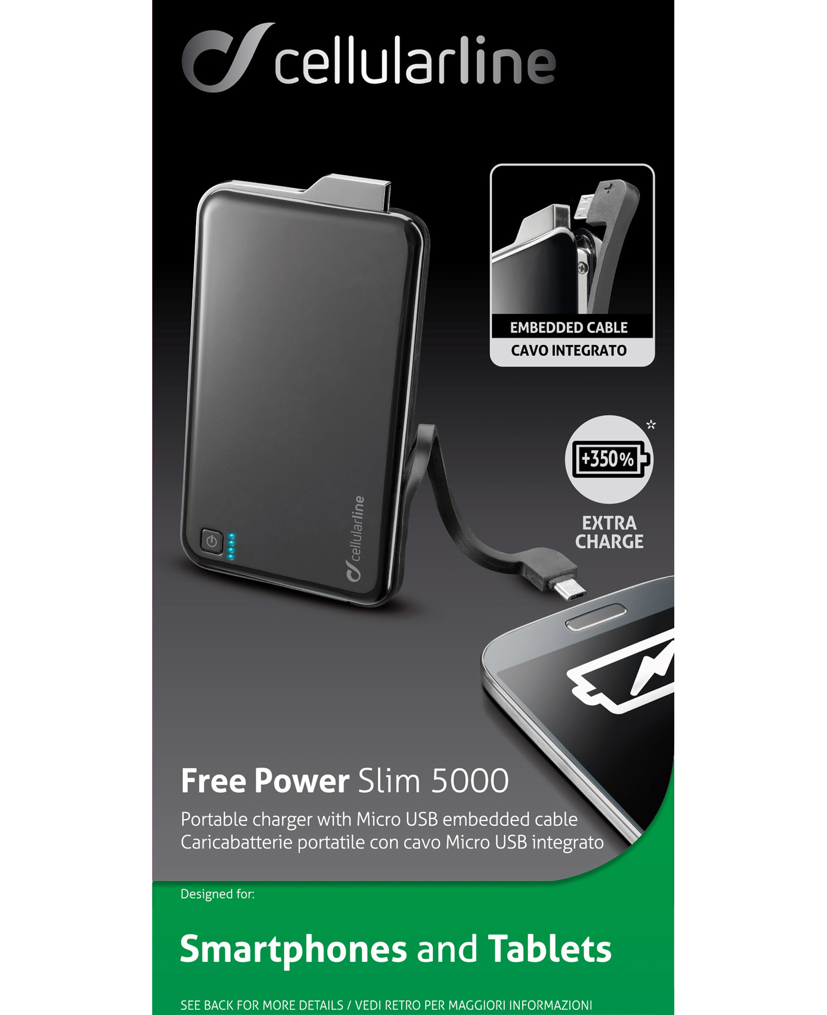 Cellularline Freepower Slim 5000 with Cable - Micro USB - Universal – image 3
