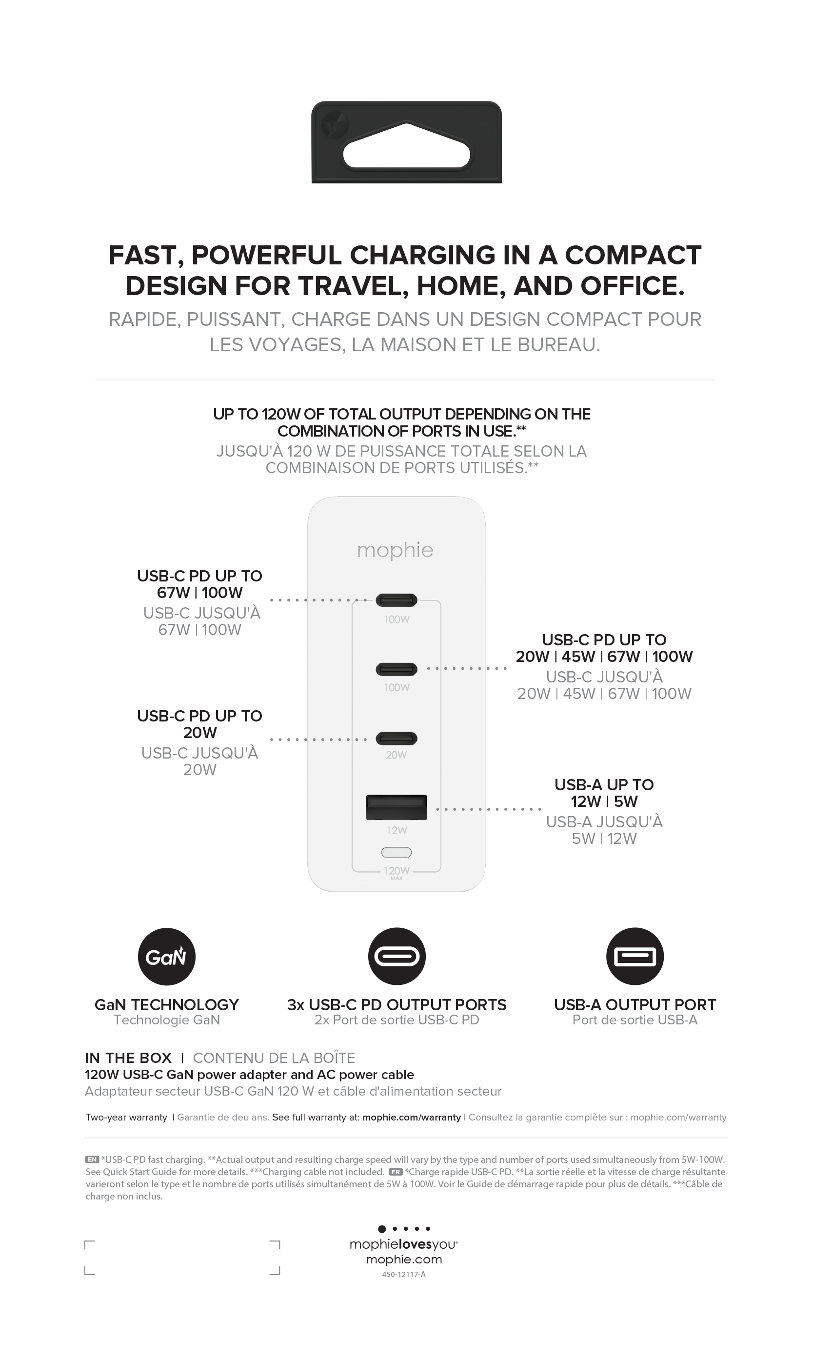 mophie Accessories-Wall Adapter-USB-C-PD-HUB-120W-GAN-White-EU(3xUSBC + 1xUSBA) – image 4