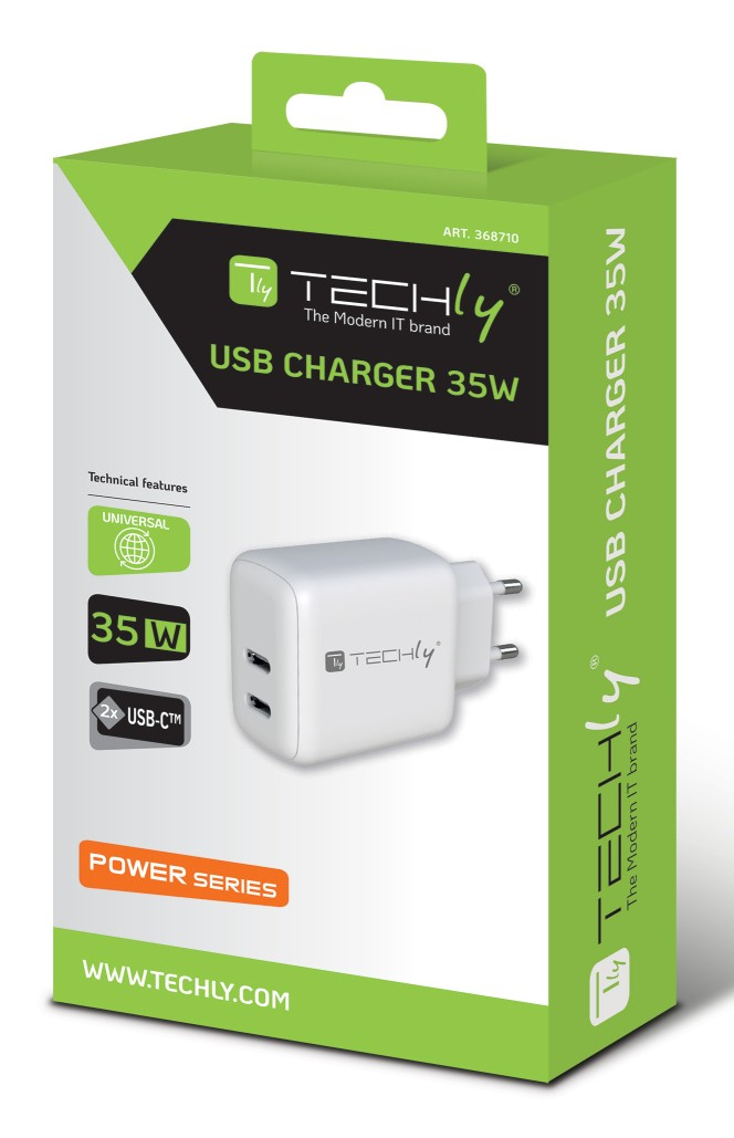 Techly IPW-USB-2C35W mobile device charger Laptop, Smartphone, Tablet White AC Fast charging Indoor – image 2