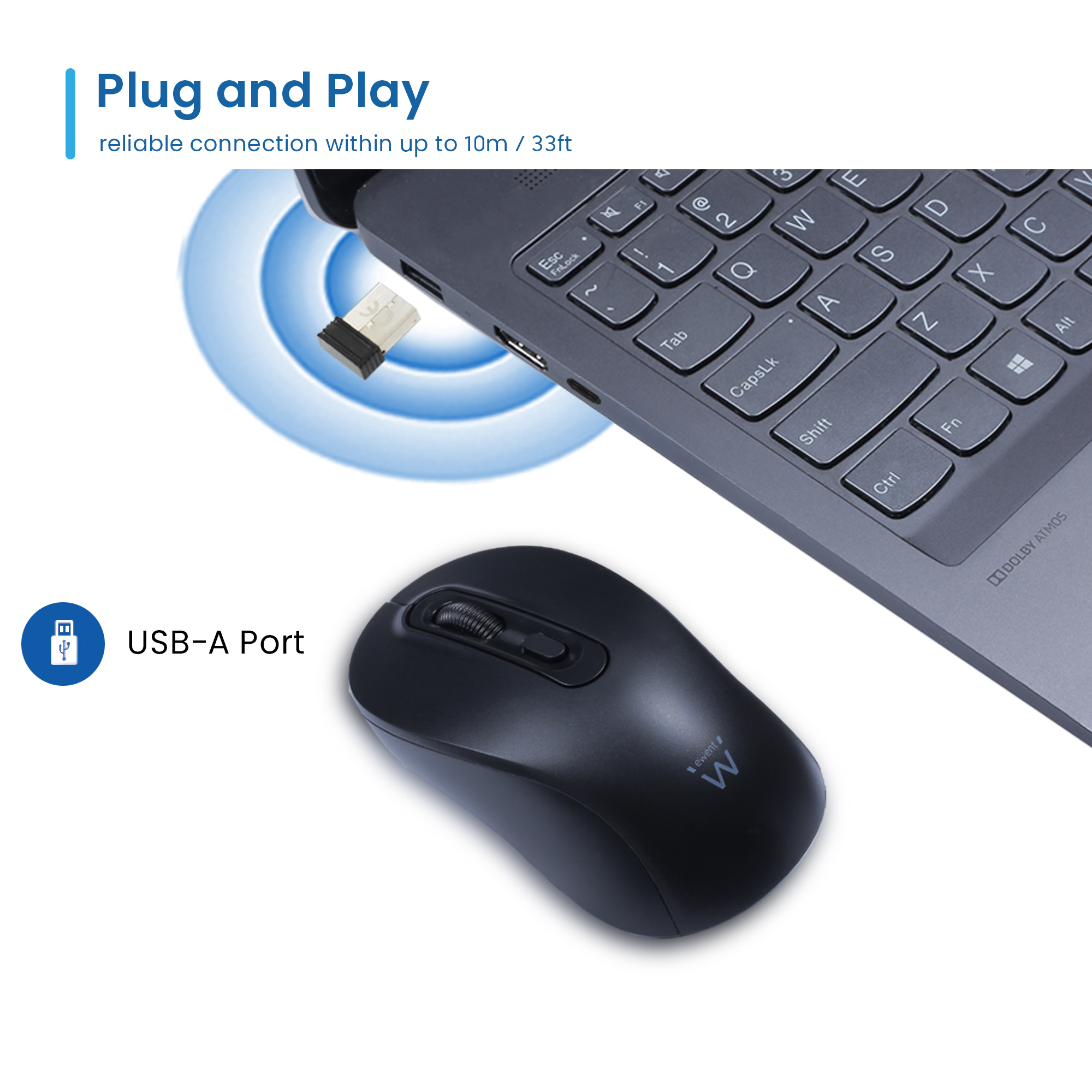 Ewent Wireless optical mouse 800-1200-1600dpi and Silent clicks – image 2