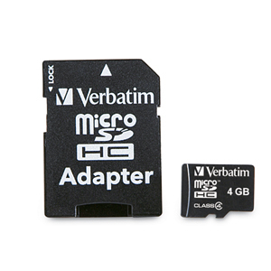 Verbatim microSDHC Card & Adapter - 4GB