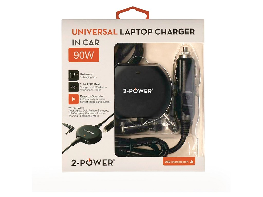 2-Power Universal 90W Laptop In-Car Charger – image 1