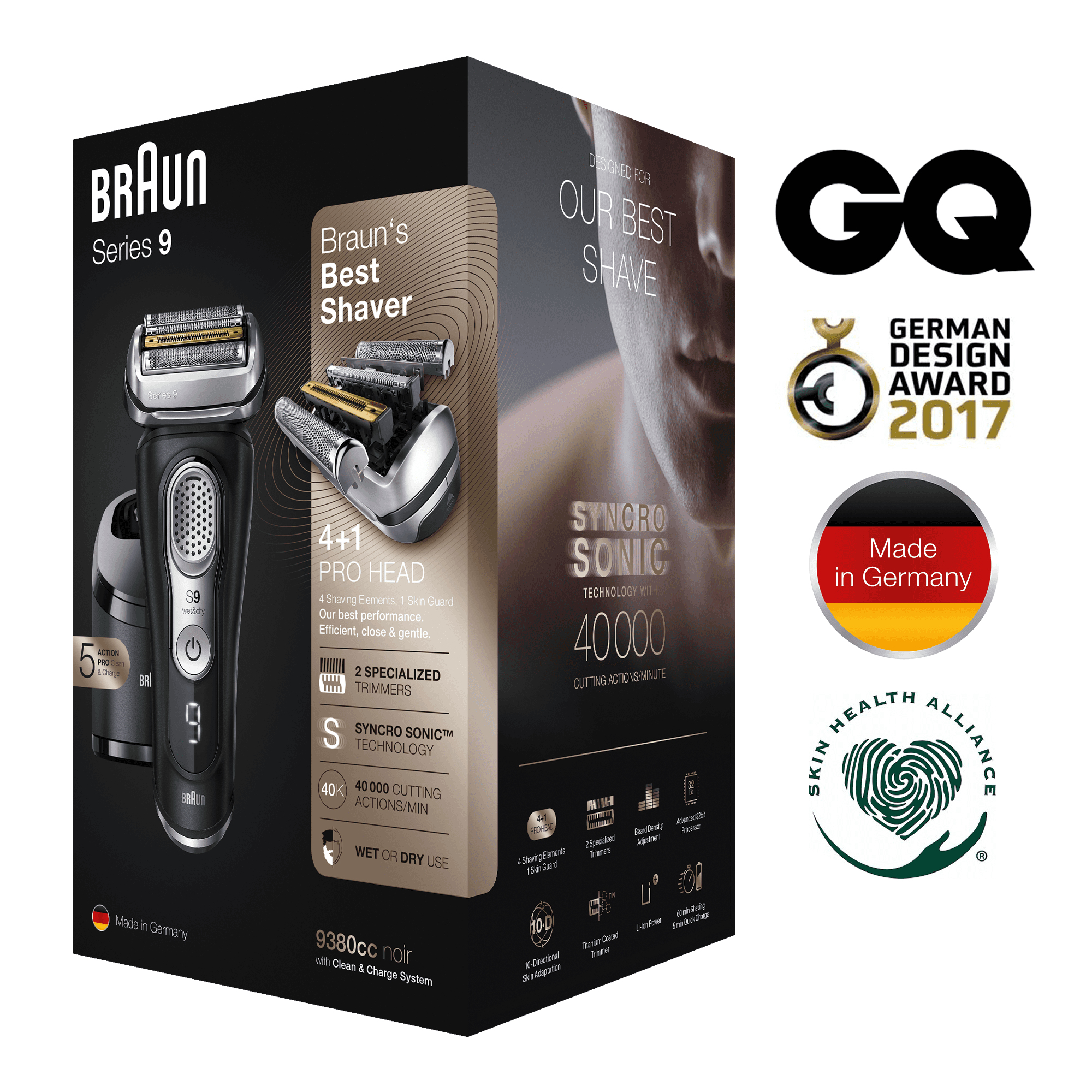 Braun Series 9 9380cc Latest Generation Electric Shaver, Clean&Charge Station, Leather Case, Noir – image 8