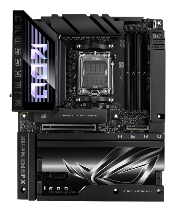ASUS ROG CROSSHAIR X870E HERO BTF - Motherboard - ATX - Socket AM5 - AMD X870E Chipset - USB4, USB 3.2 Gen 2, USB-C 3.2 Gen2, USB 3.2 Gen 1, USB-C 3.2 Gen 2x2 - Wi-Fi 7, 2.5 Gigabit LAN, 5 Gigabit Ethernet, Bluetooth - onboard graphics (CPU required) - HD Audio (8-channel)