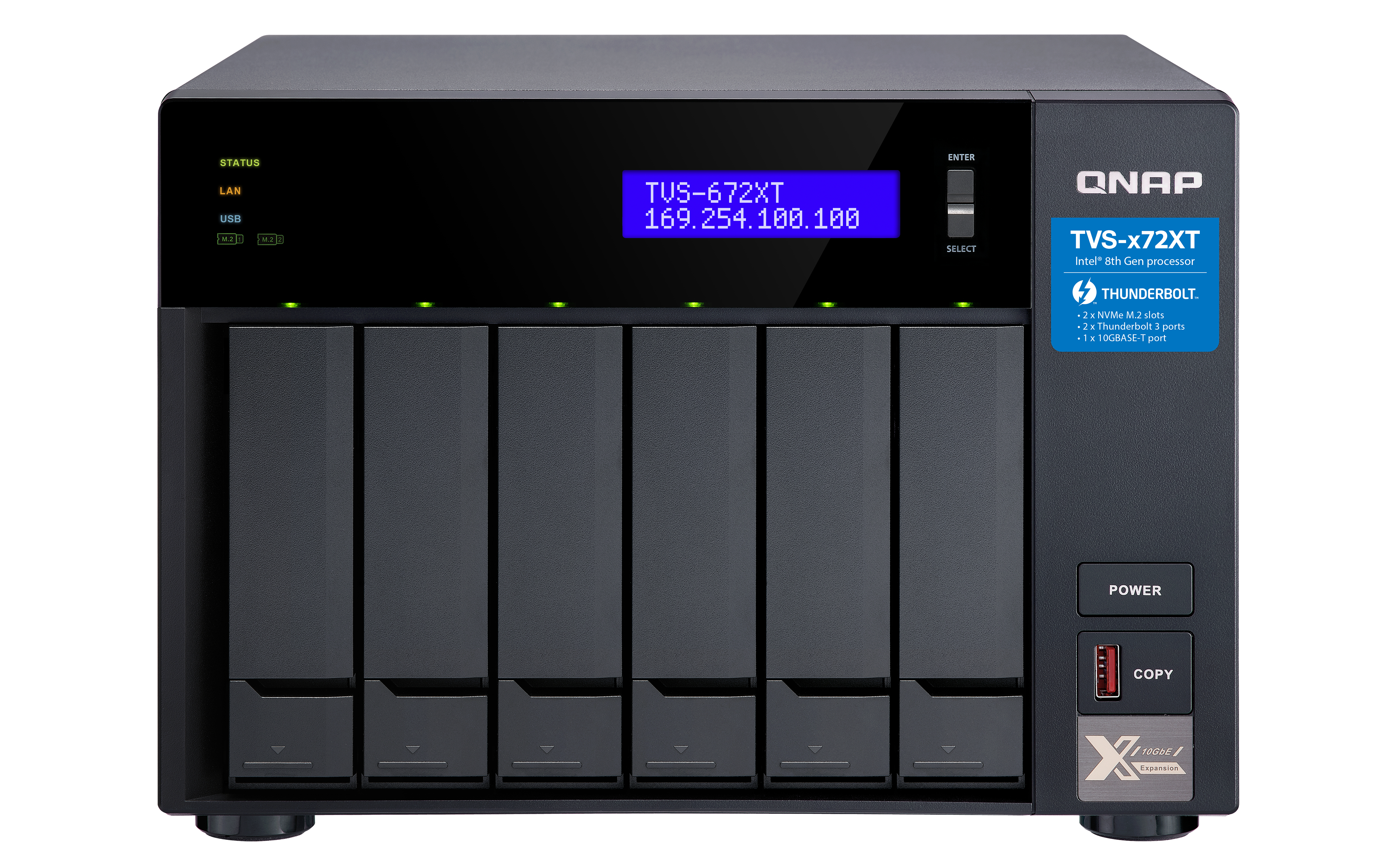 QNAP TVS-672XT NAS Tower Nätverksansluten (Ethernet) Svart