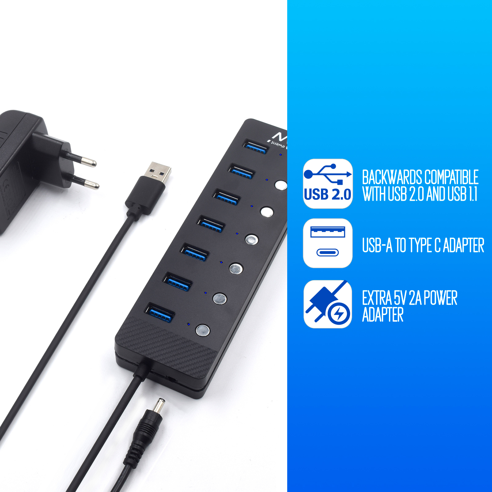 Ewent EW1147 interface hub USB 3.2 Gen 1 (3.1 Gen 1) Type-A 5000 Mbit/s Black – image 9