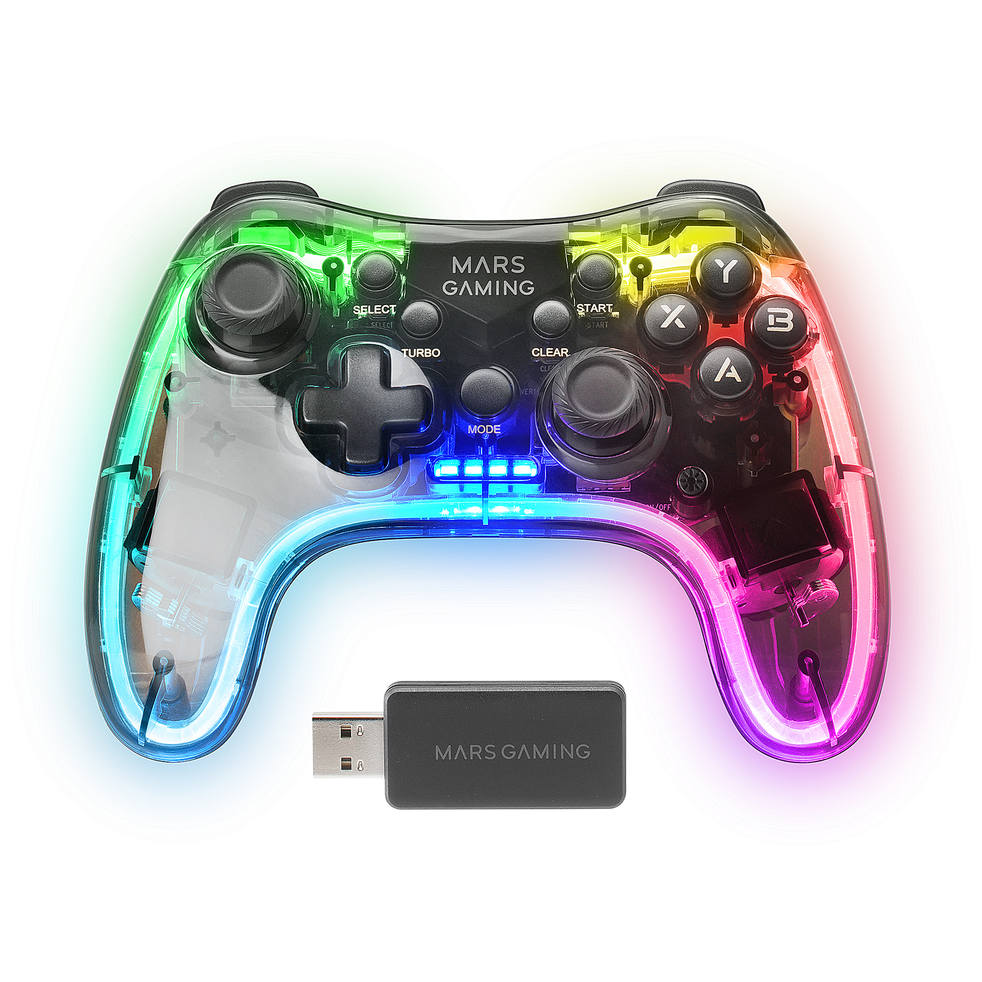 Mars Gaming MGP-24 Wireless Gamepad 2.4GPRO Neon RGB Dual Haptic Vibration Analog Joysticks Controller for PC PS3 PS4 XBOX360 Raspberry Pi Mac Android – image 5