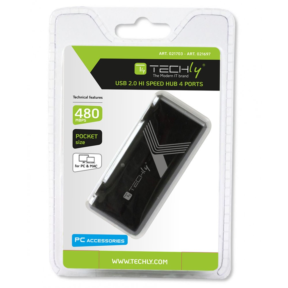 Techly Mini Hi Speed USB Hub 4 Ports Black IUSB2-HUB4-BKTY – image 2