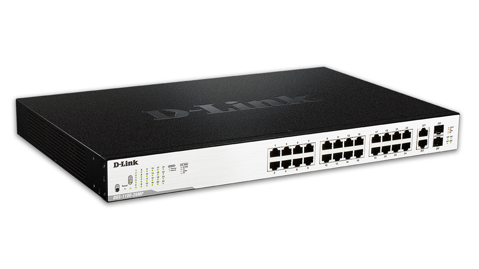 D-Link DGS-1100-26MP network switch Managed L2 Gigabit Ethernet (10/100/1000) Power over Ethernet (PoE) 1U Black