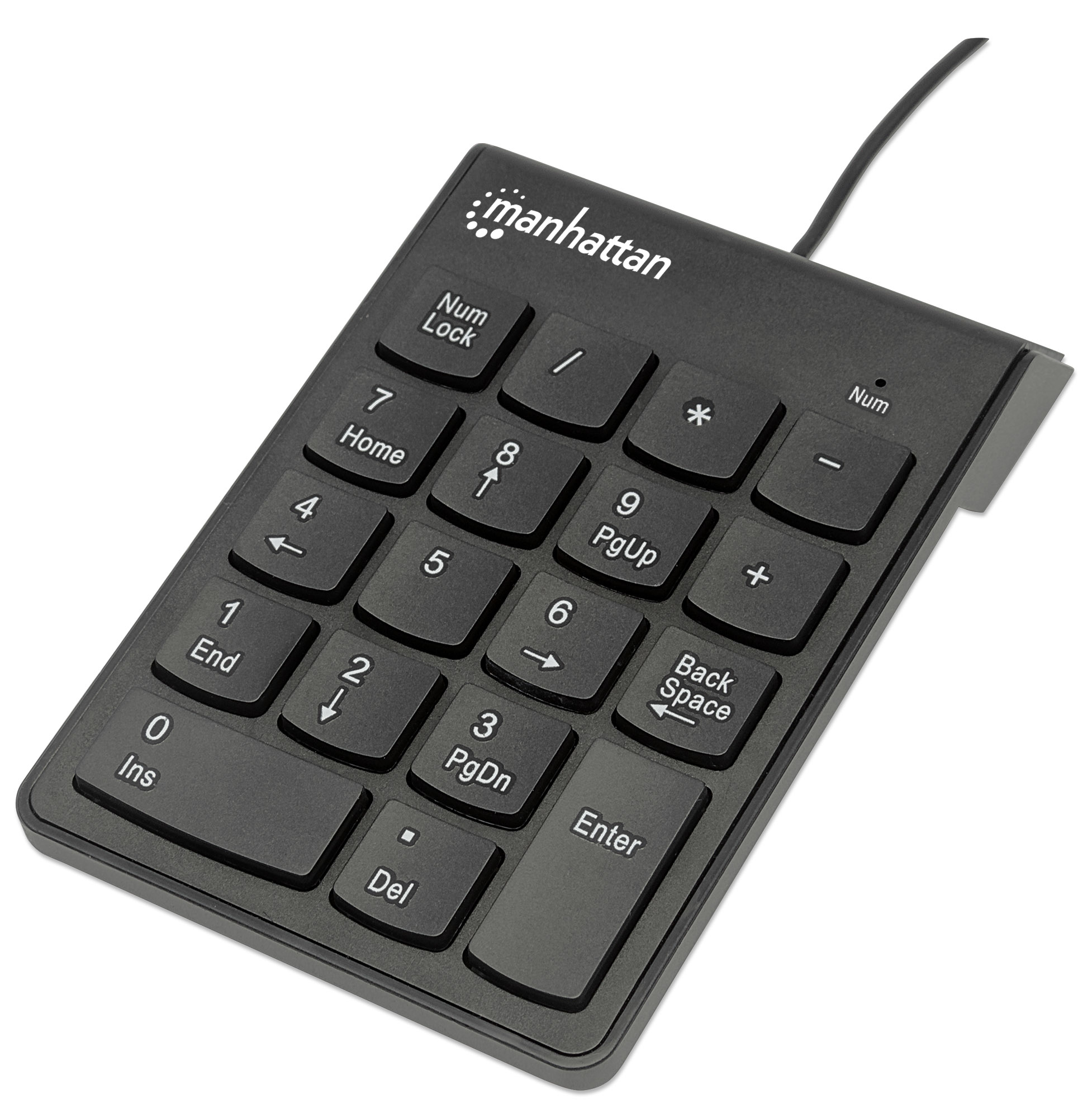 Numeric Keypad, Wired, USB-A, 18 Full Size Keys, Black, Membrane Key Switches, Windows and Mac, Three Year Warranty