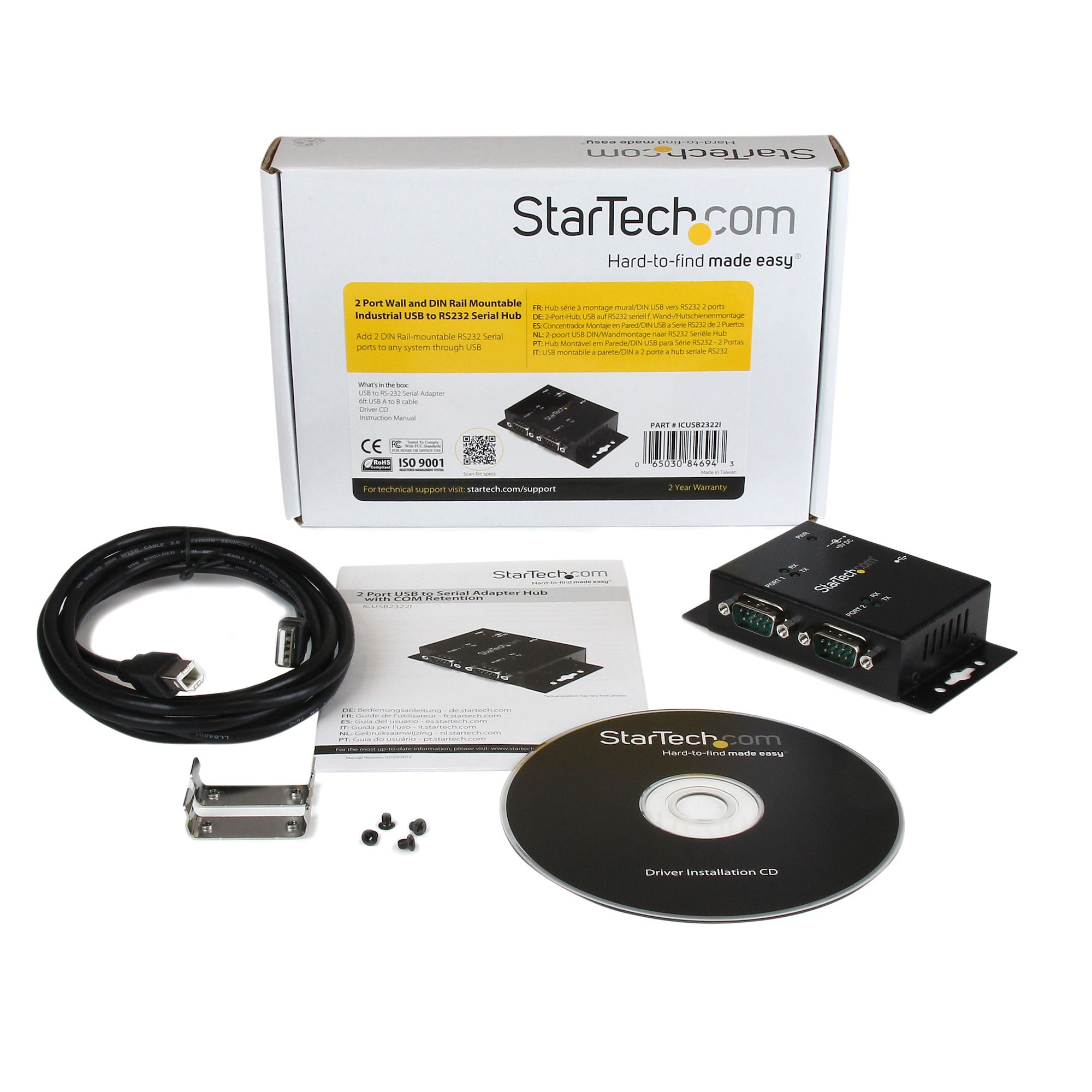 StarTech.com 2 Port Industrial Wall Mountable USB to Serial Adapter Hub with DIN Rail Clips - TAA – image 5
