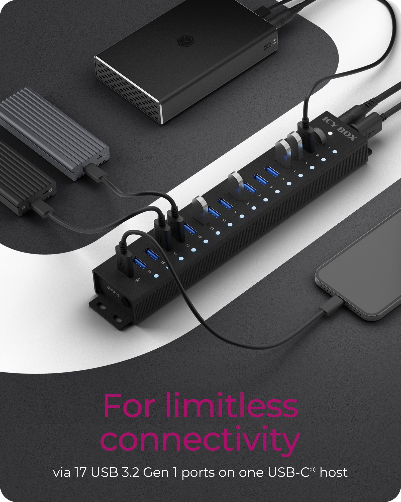 ICY BOX 17-Port Hub with USB 3.2 Gen 1 Type-A interface – image 3