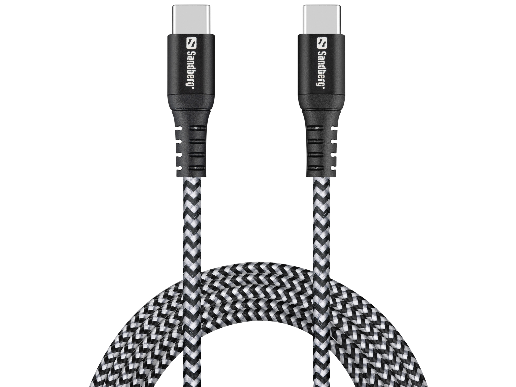 Resim Sandberg 441-67 USB-C 2.0 Kablo, 2m, 100W, Kevlar Kılıflı, Siyah/Beyaz